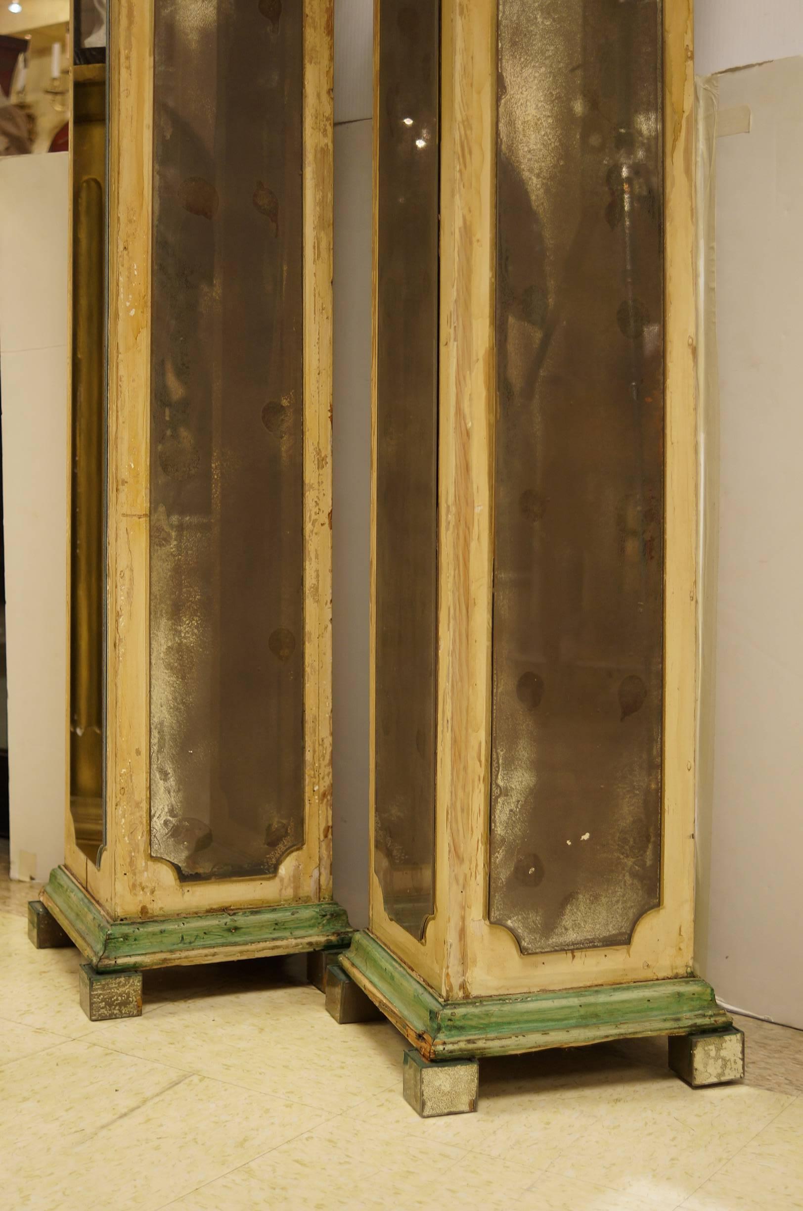 Exquisite Pair of Mirrored Pedestal Stands in Square Form Attributed to Jansen 1