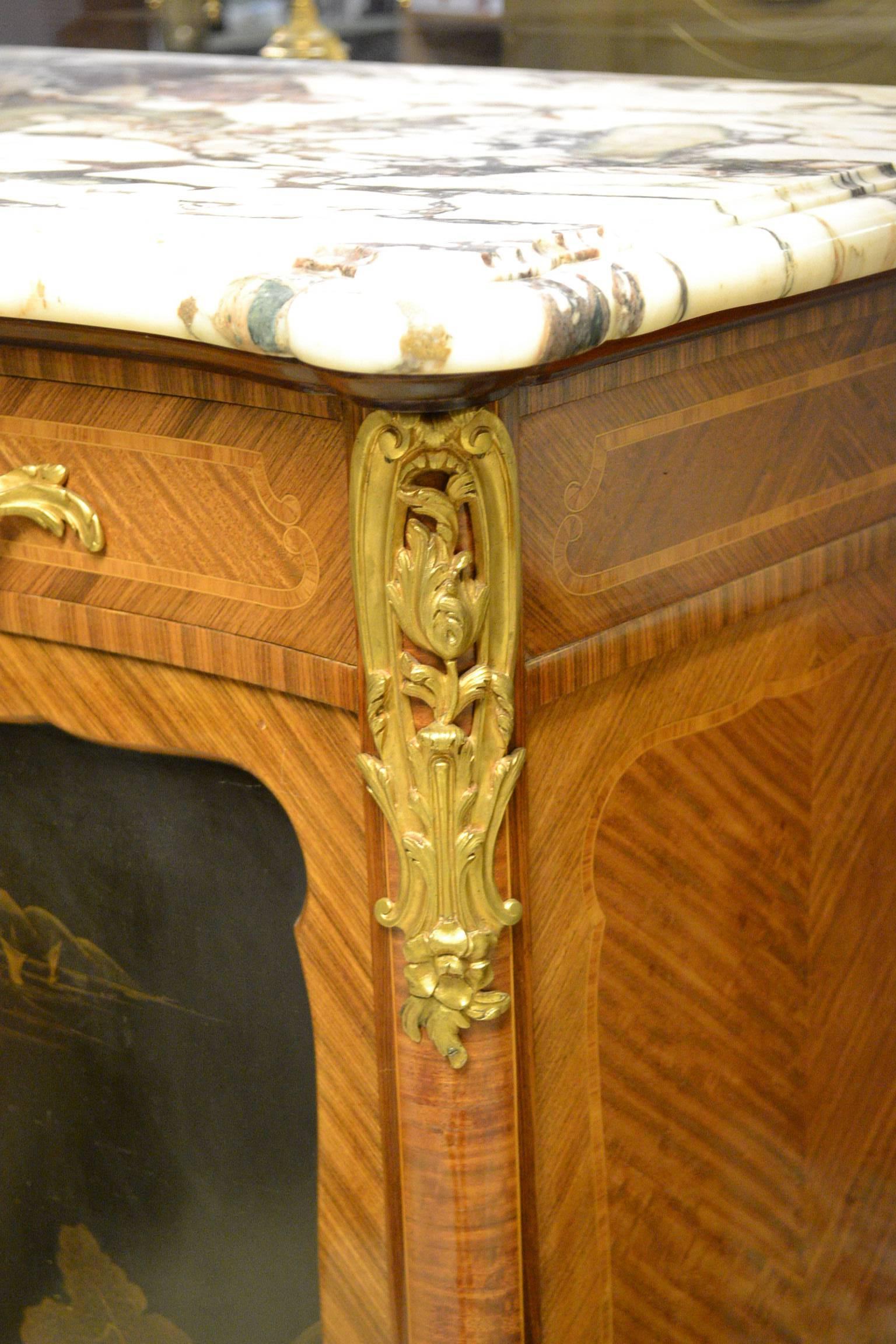 19th Century French Chinoiserie Japonism Laquer Marble Top Commode in Style of Linke