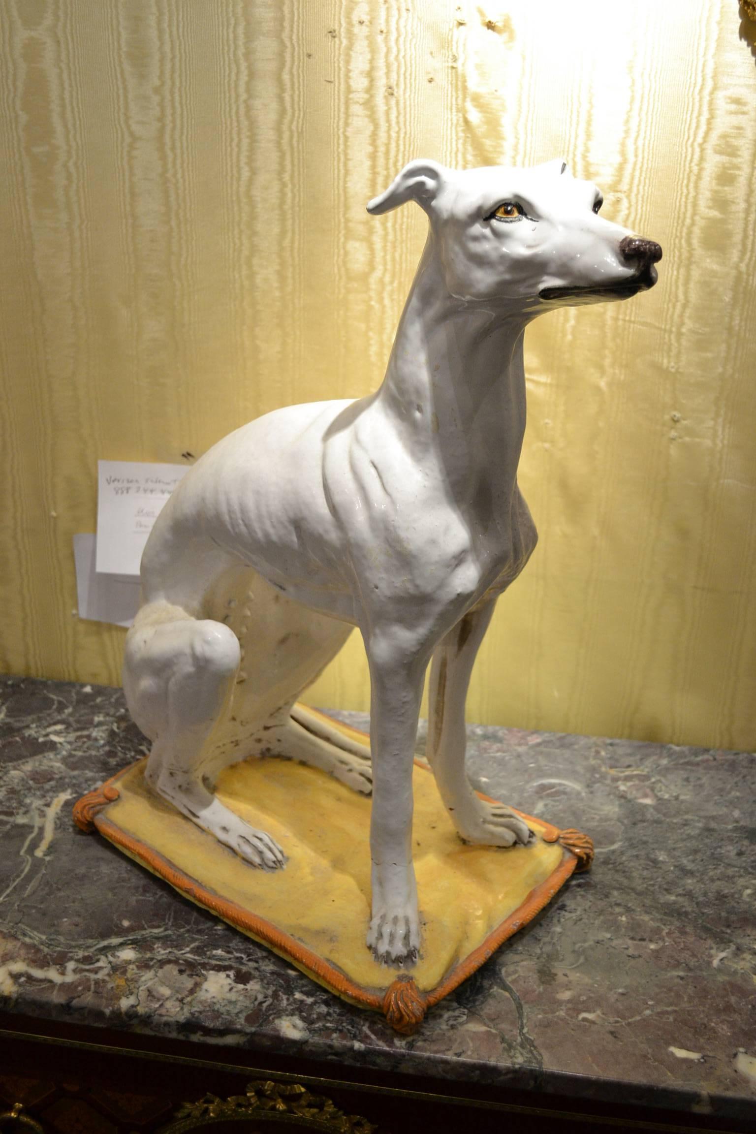 Terracotta Seated Figure of a Greyhound Dog on Pillow In Good Condition In New York, NY