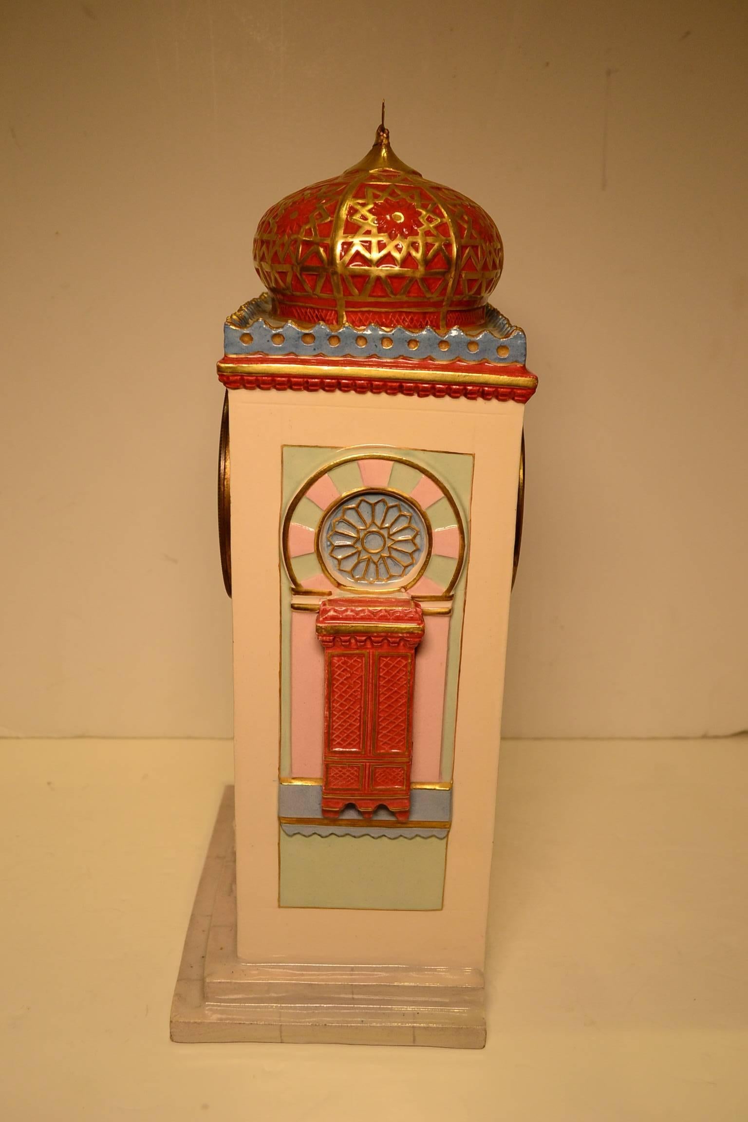 Unusual Orientalist Porcelain Desk or Mantel Clock of a Musk In Good Condition In New York, NY