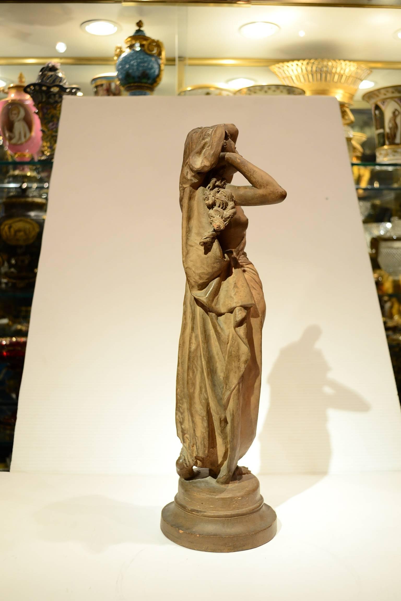 Terracotta standing nude Maiden signed A. Carrier Belleuse.

Carrier-Belleuse was born on 12 June 1824 at Anizy-le-Château, Aisne, France. He began his training as a goldsmith's apprentice.[1] Carrier-Belleuse was a student of David d'Angers and