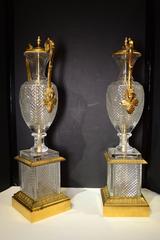 Large Pair of Baccarat Style Cut Crystal and Gilt Bronze Table Lamps