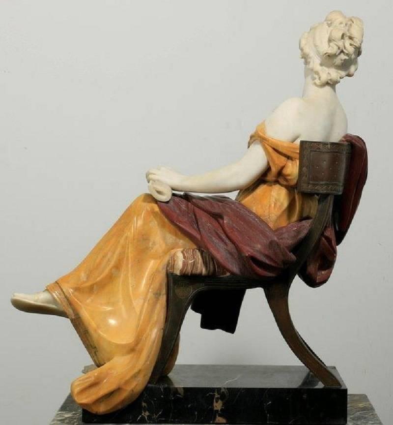 Finest quality 19th century neoclassical Italian carved mixed marble and bronze sculpture, titled 