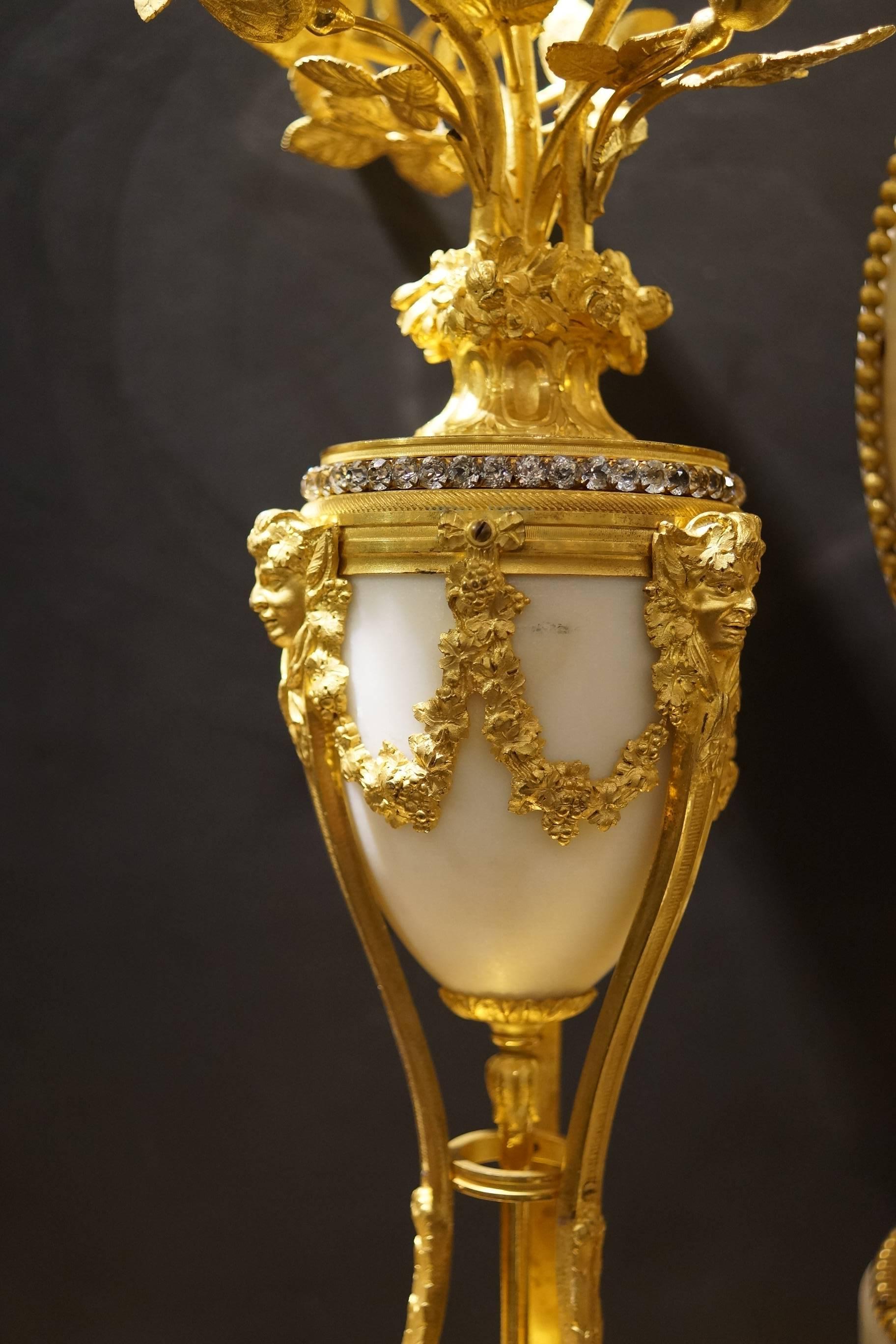 Louis XVI French 19th Century Marble and Bronze Clock Set For Sale