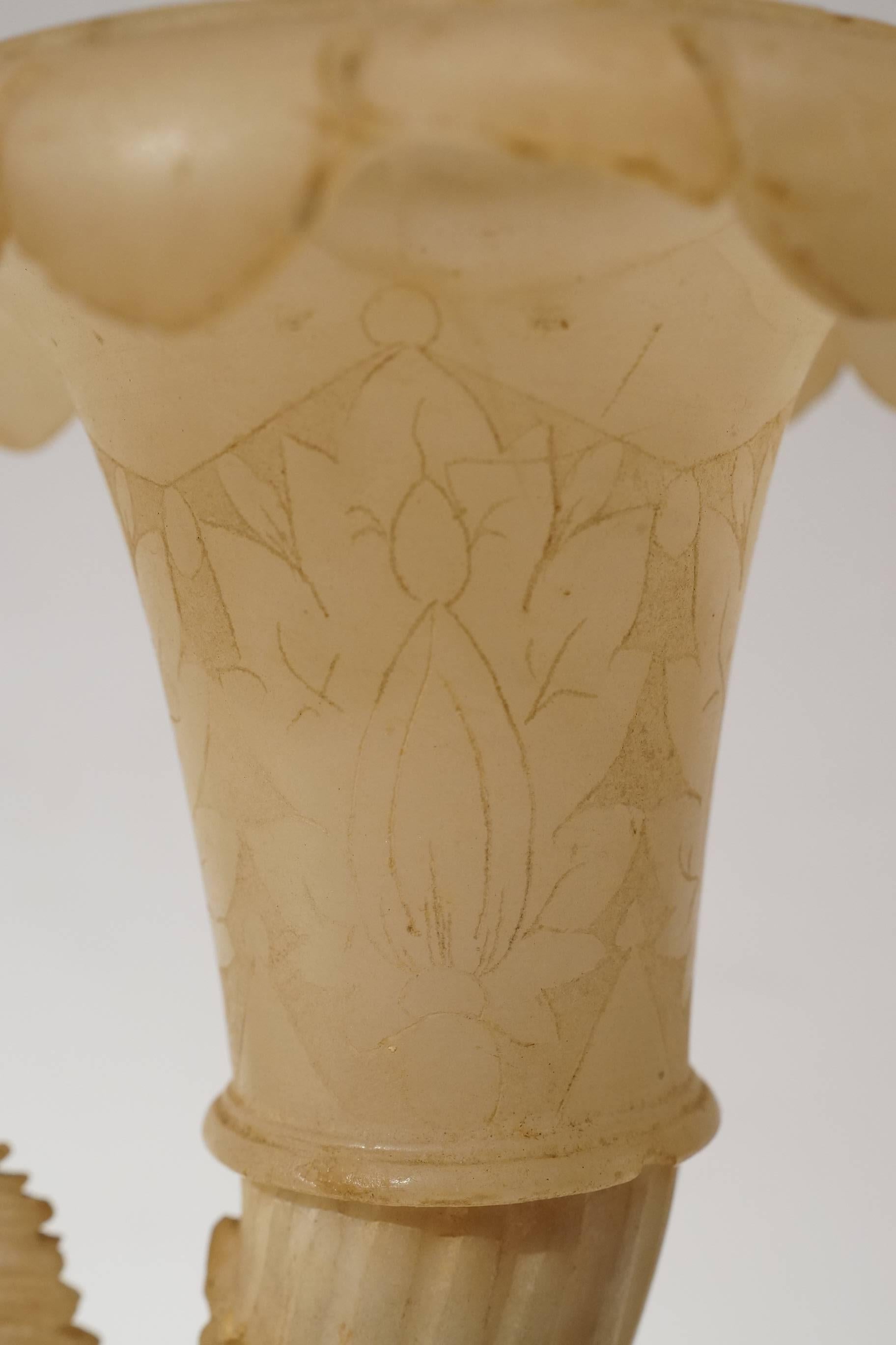 19th Century Pair of Italian Grand Tour Alabaster Cornucopia Vases