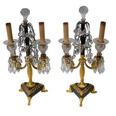 Pair of Russian Empire Style Gilt and Patinated Bronze Figural Candelabras