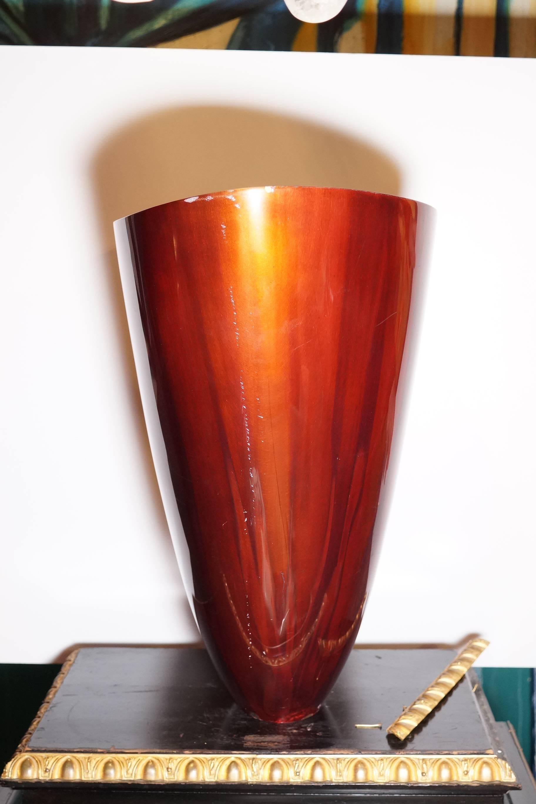 Art Deco Unusual Contemporary Red Enameled Bronze Vase For Sale