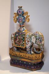Large Pair of Chinese Cloisonne Elephant Incense Holders on Cloisonne Base