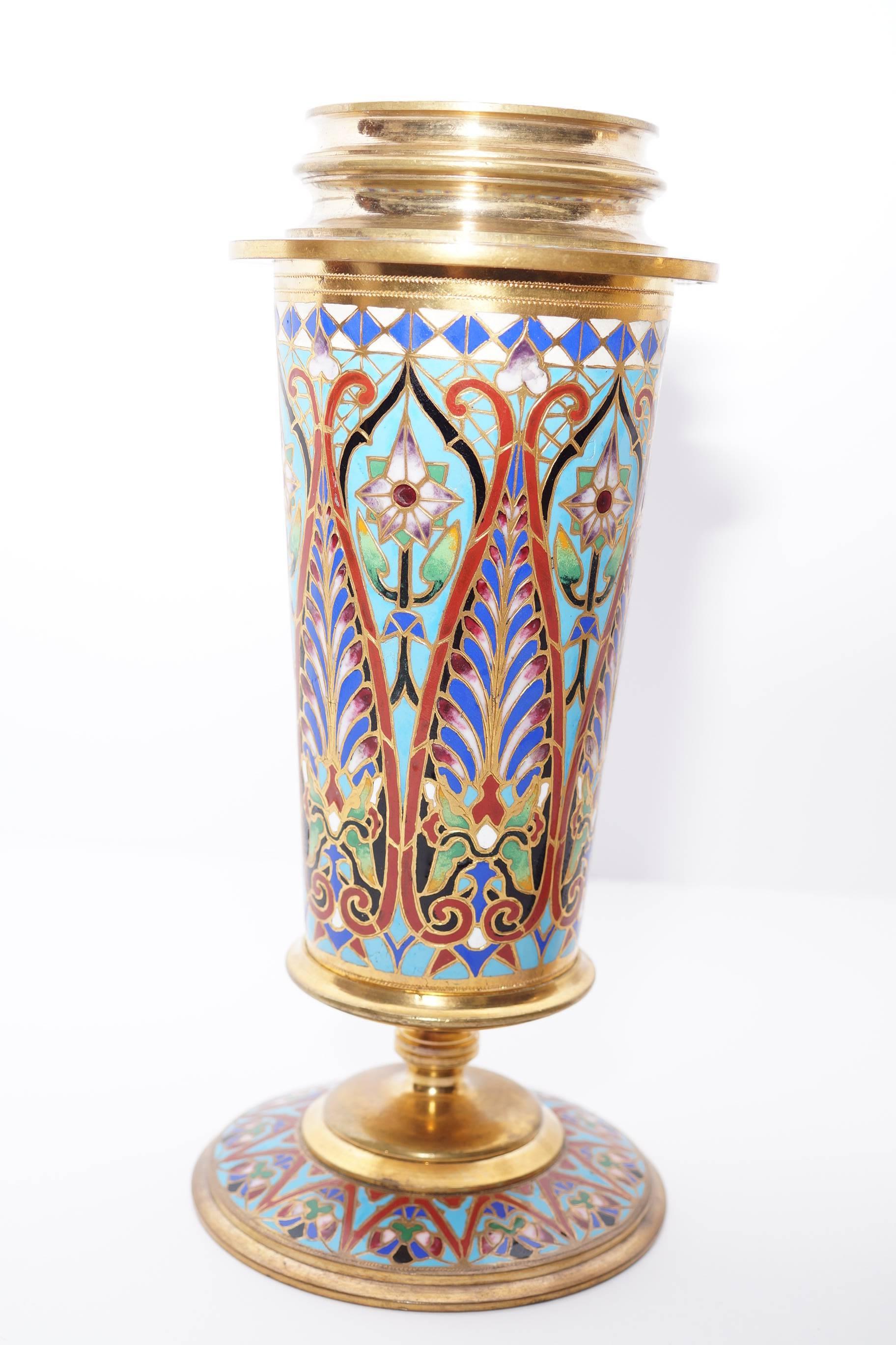 Pair of French Champlevé enamel vases In Good Condition In New York, NY