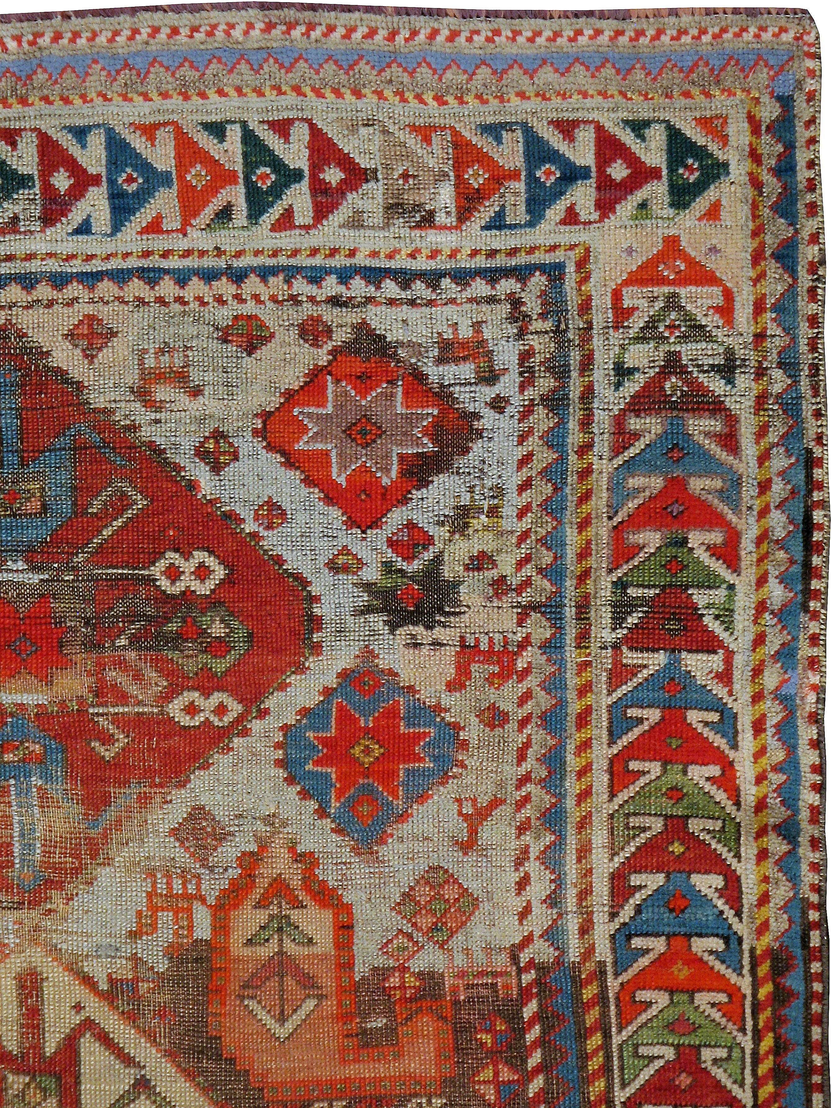 Antique Russian Kazak Rug In Distressed Condition In New York, NY