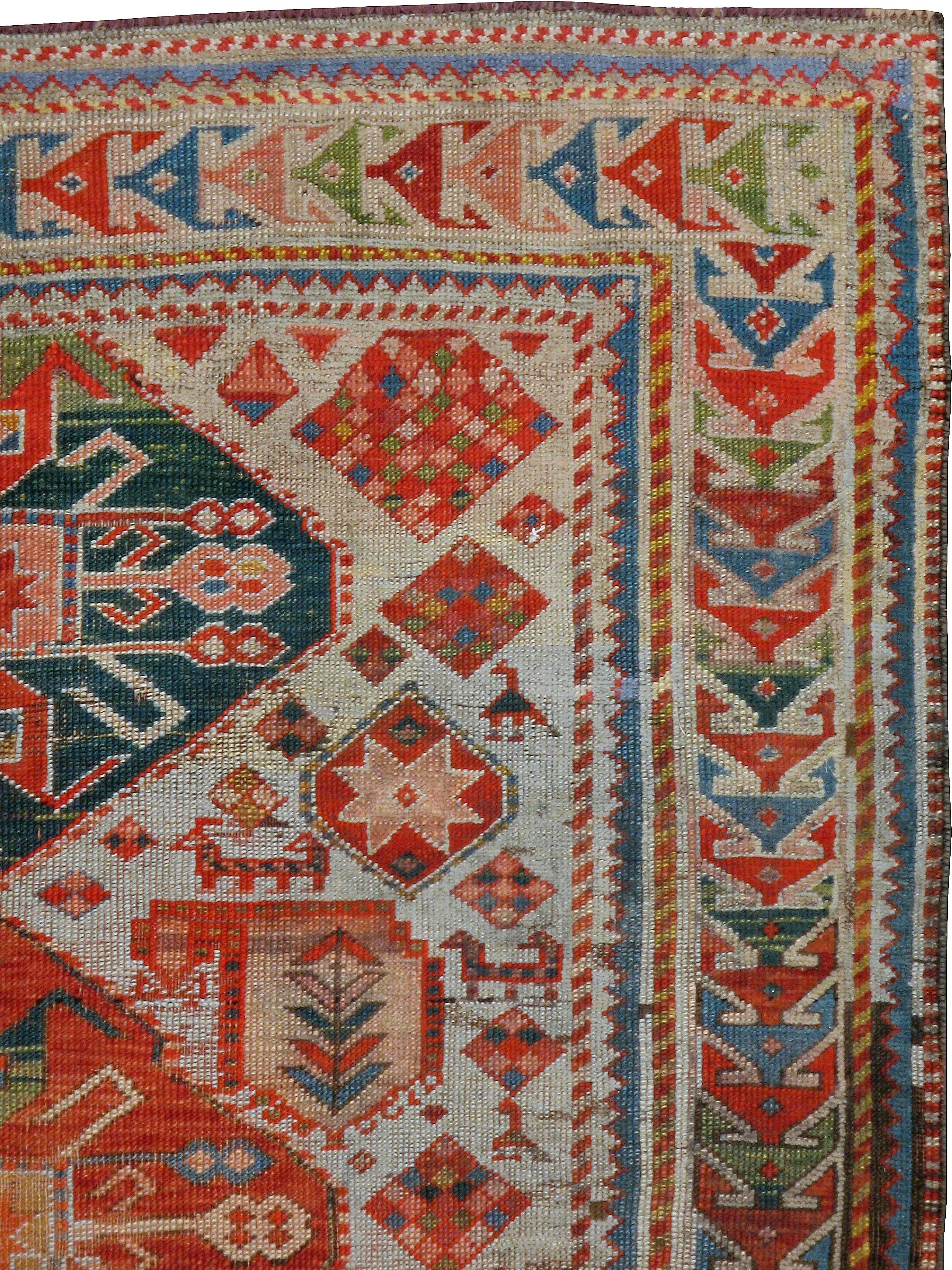Hand-Woven Antique Russian Kazak Rug