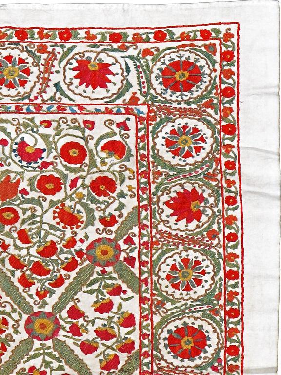 Needlework Vintage Uzbek Suzani Textile For Sale
