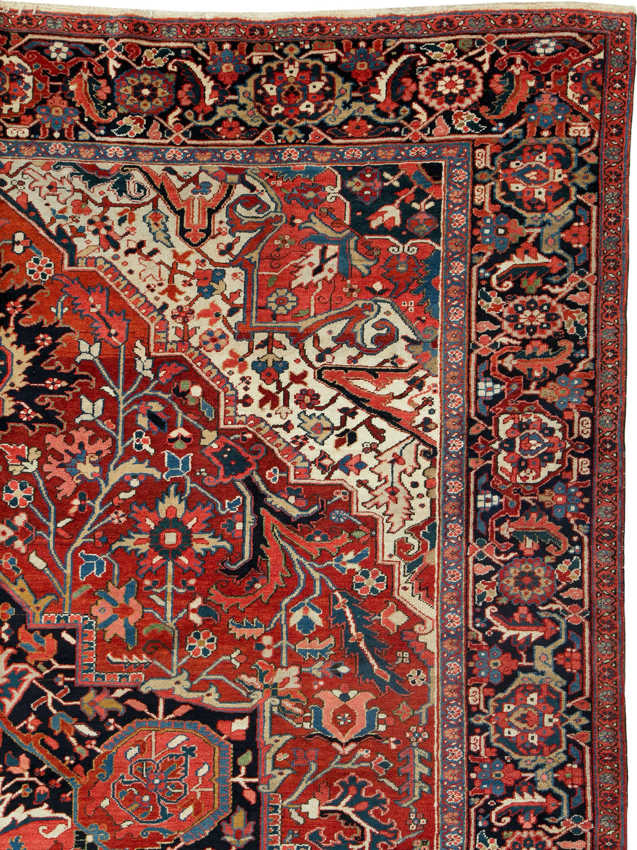 Hand-Woven Vintage Persian Heriz Rug