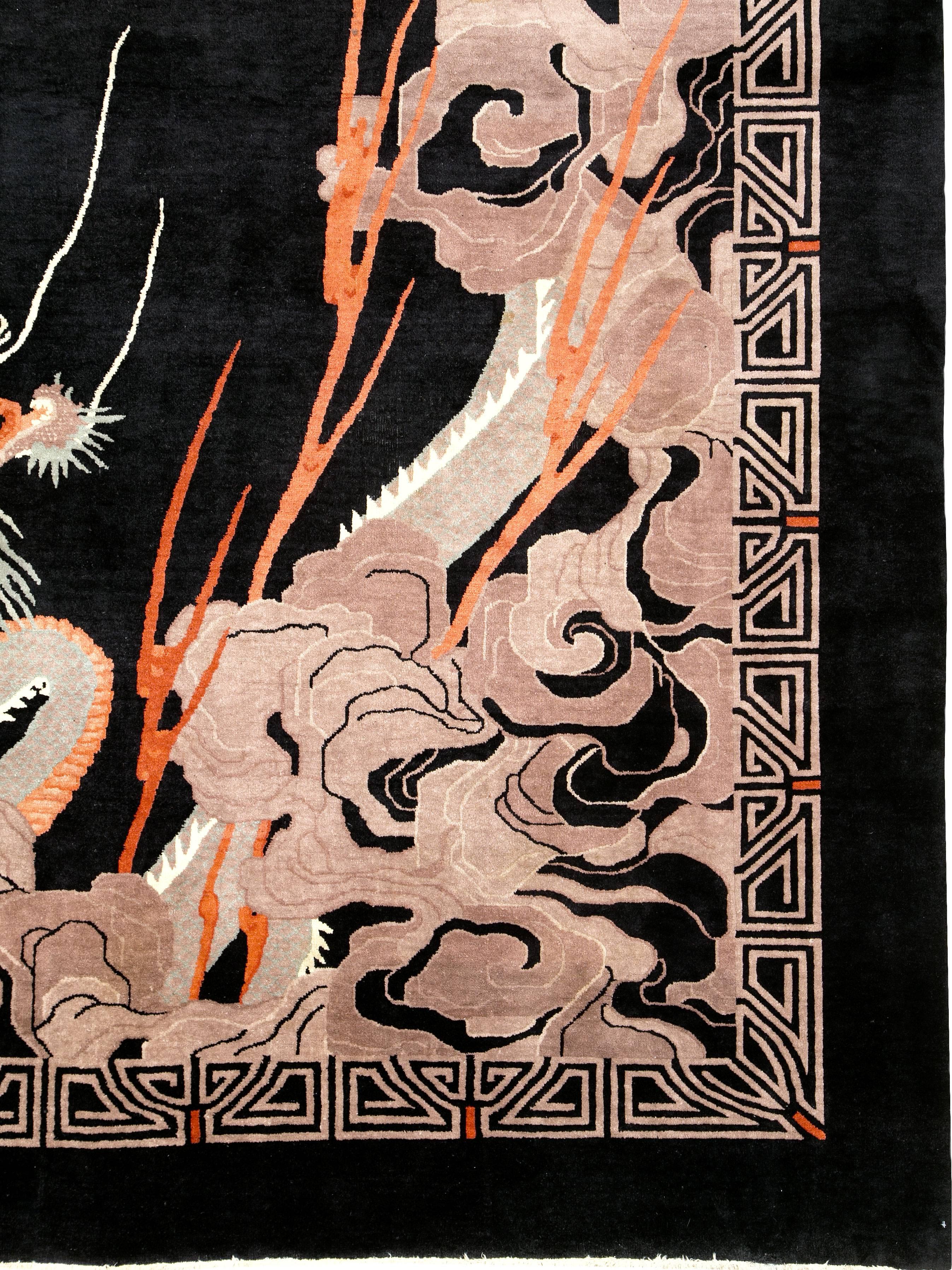 Hand-Woven Antique Chinese Deco Rug