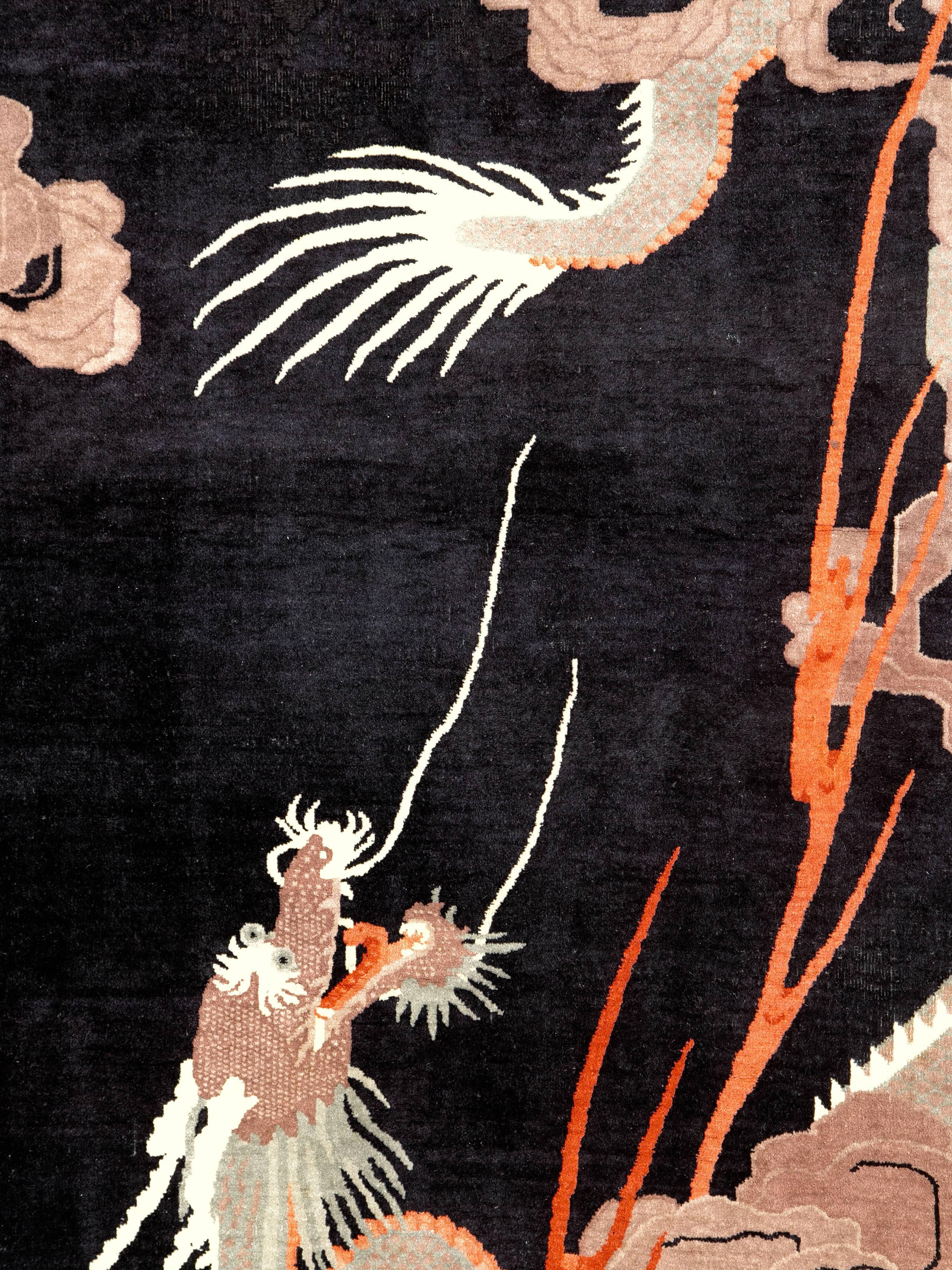 An antique Chinese Deco carpet from the second quarter of the 20th century.