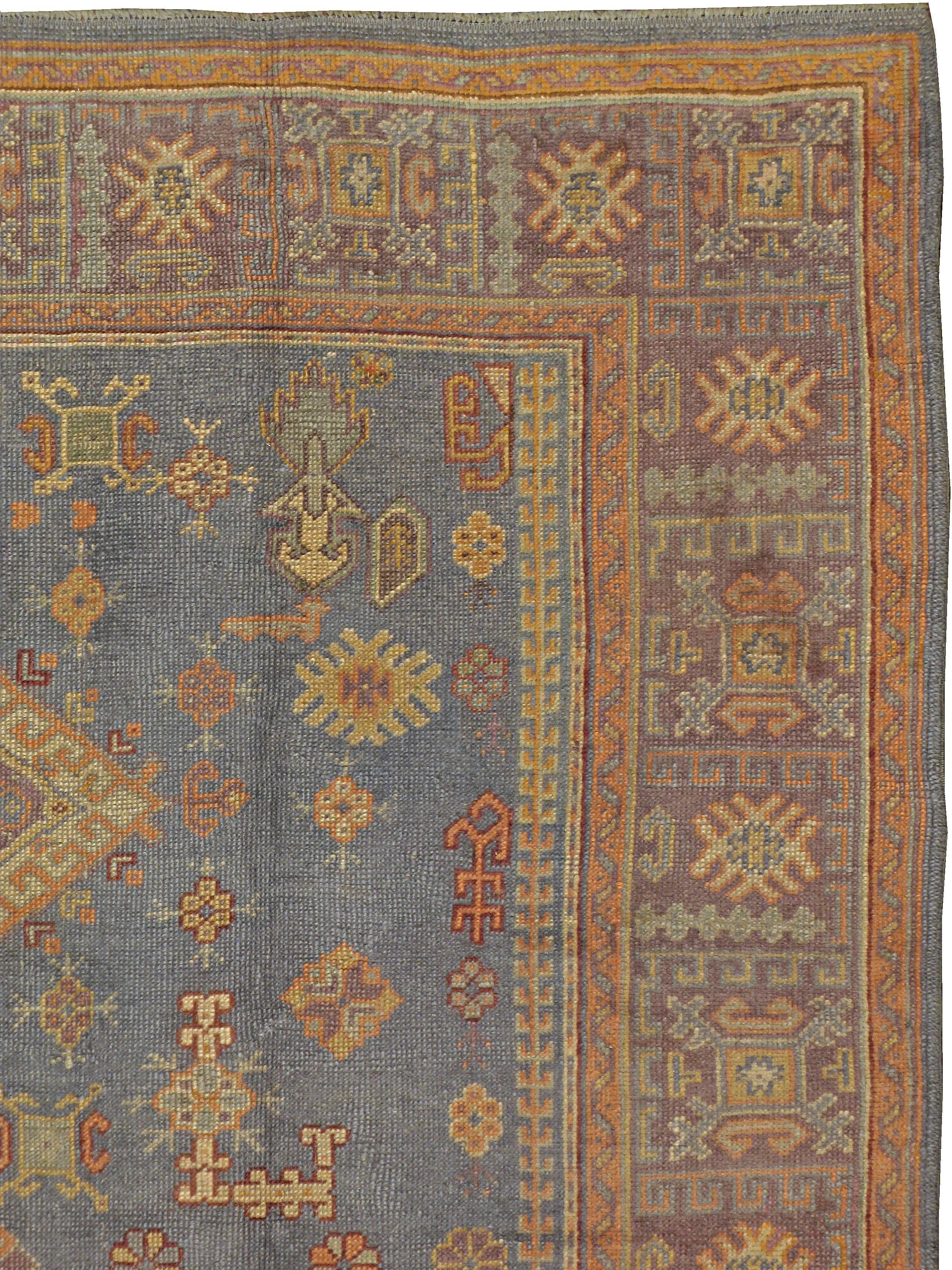 Hand-Knotted Vintage Turkish Oushak Rug For Sale