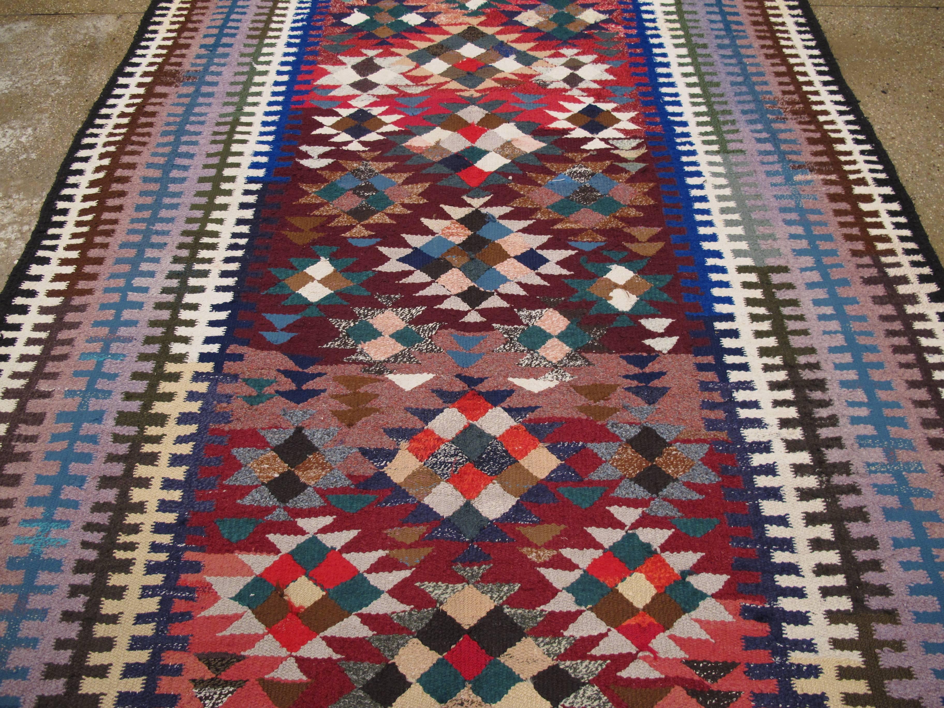Mid-Century Modern Vintage Persian Flat-Weave Kilim Rug