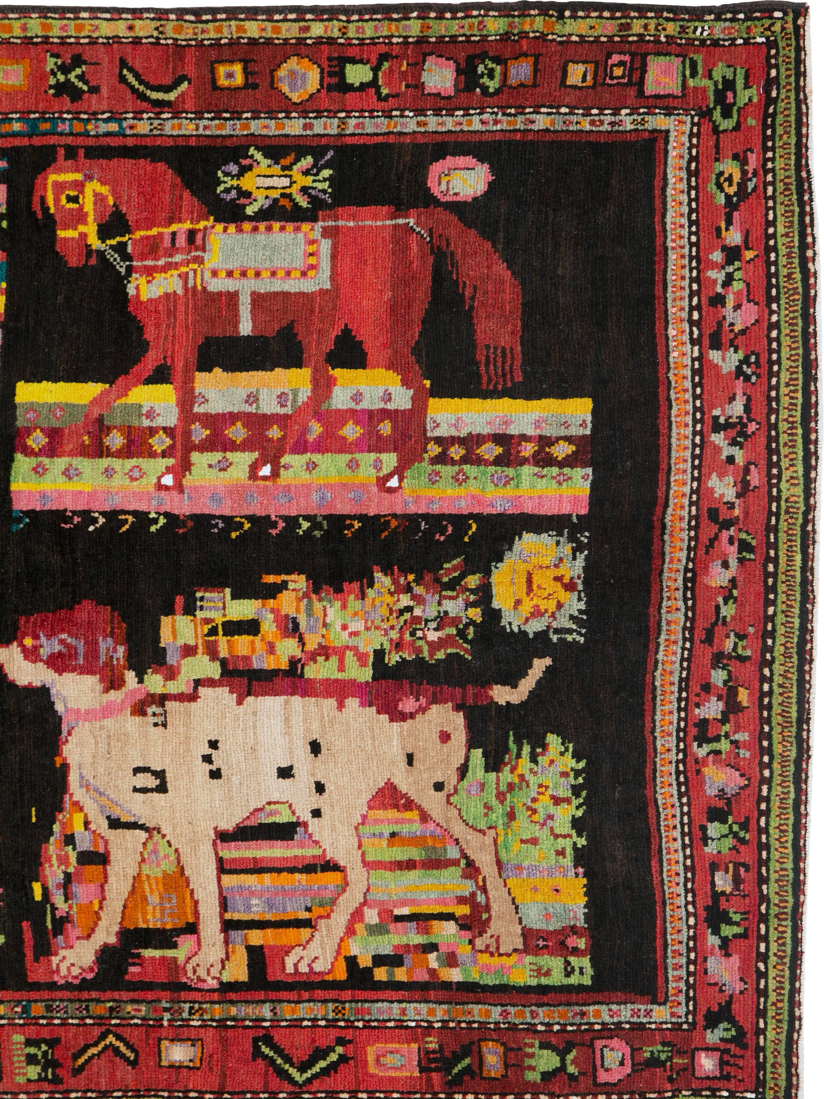 A vintage Russian Karabagh carpet from the mid-20th century with a pictorial design.