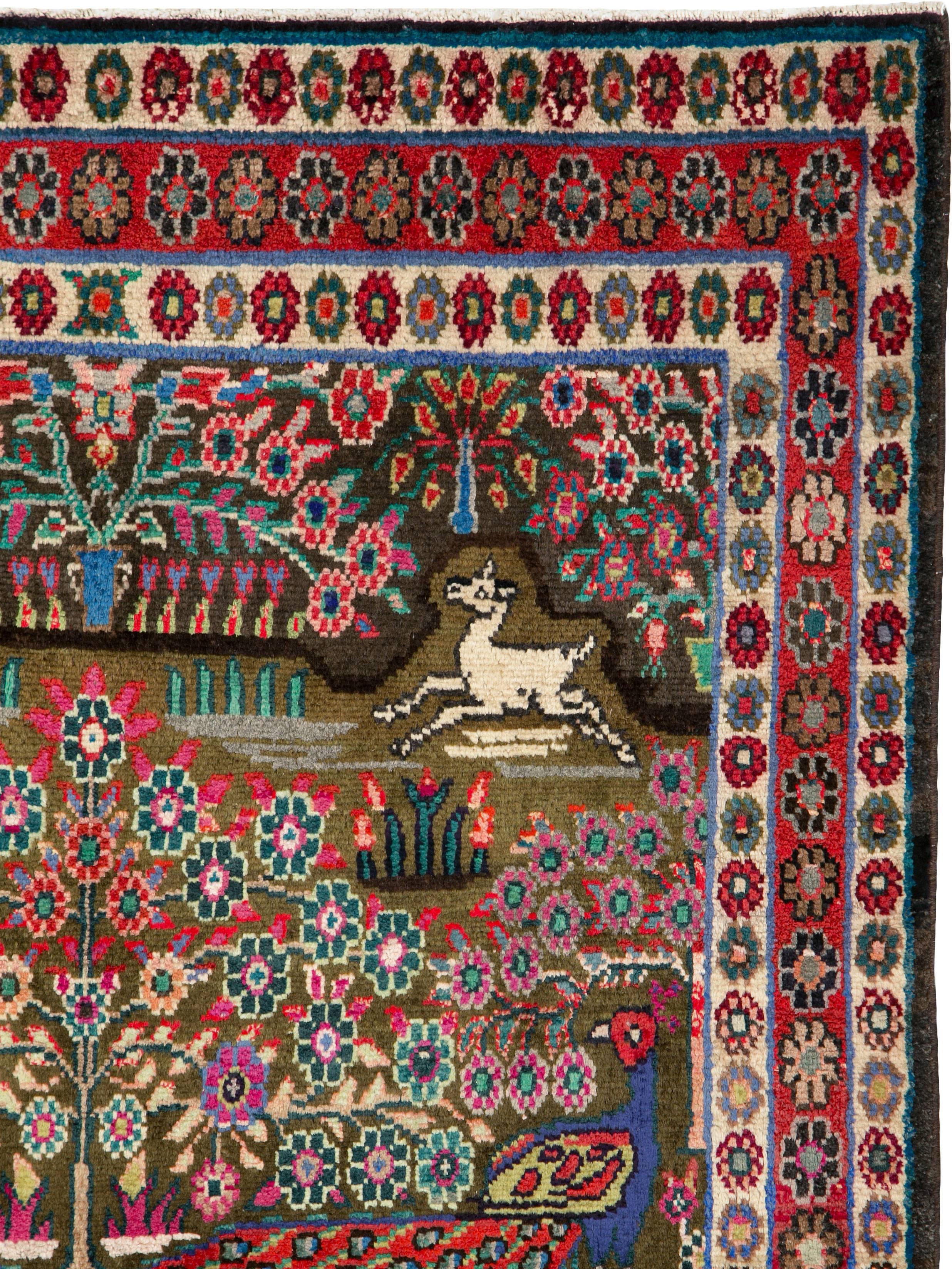 A Mid-Century pictorial Persian Hamadan rug.