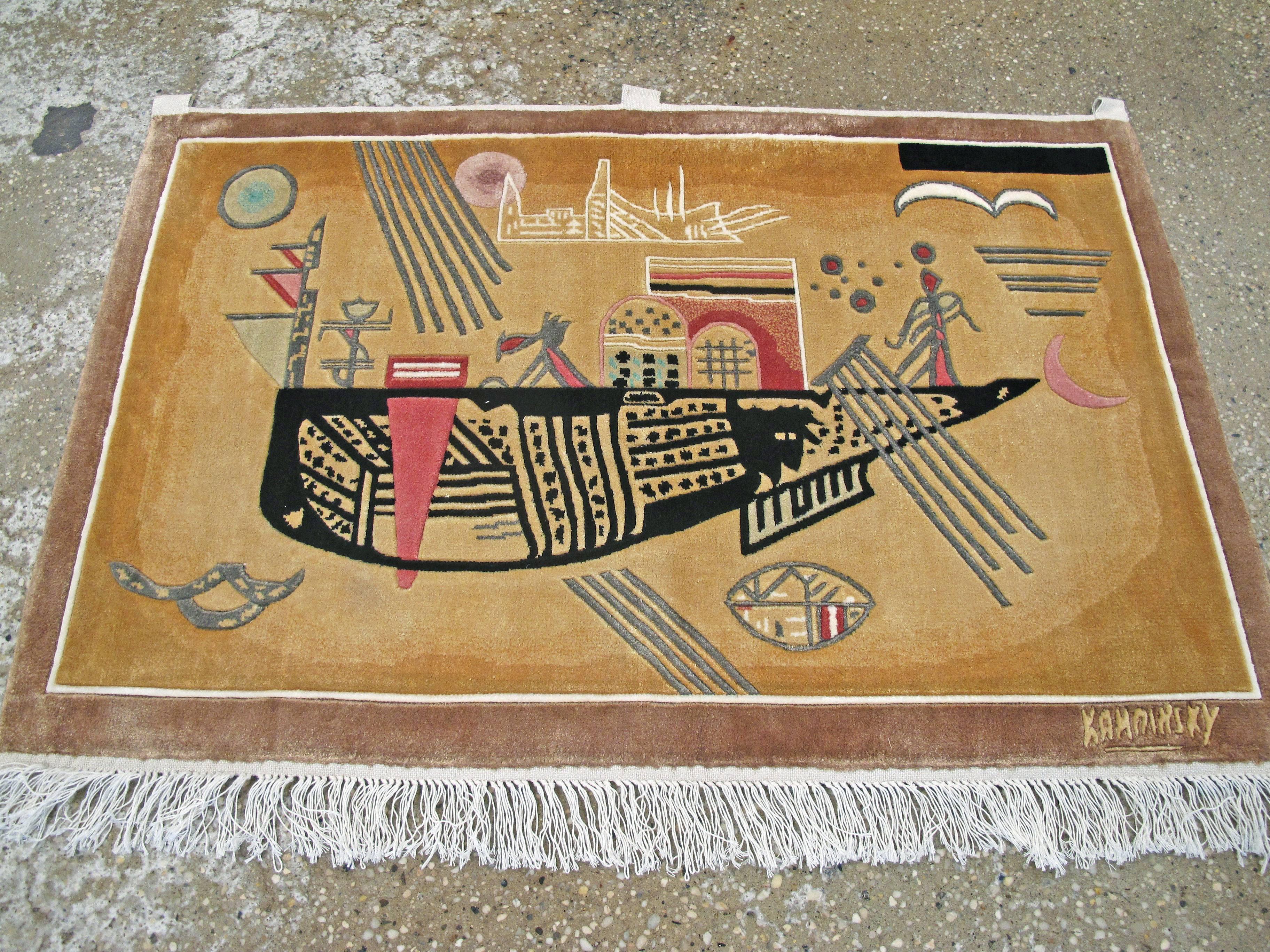 Noué à la main Tapis suspendu moderne d'après Wassily Kandinsky