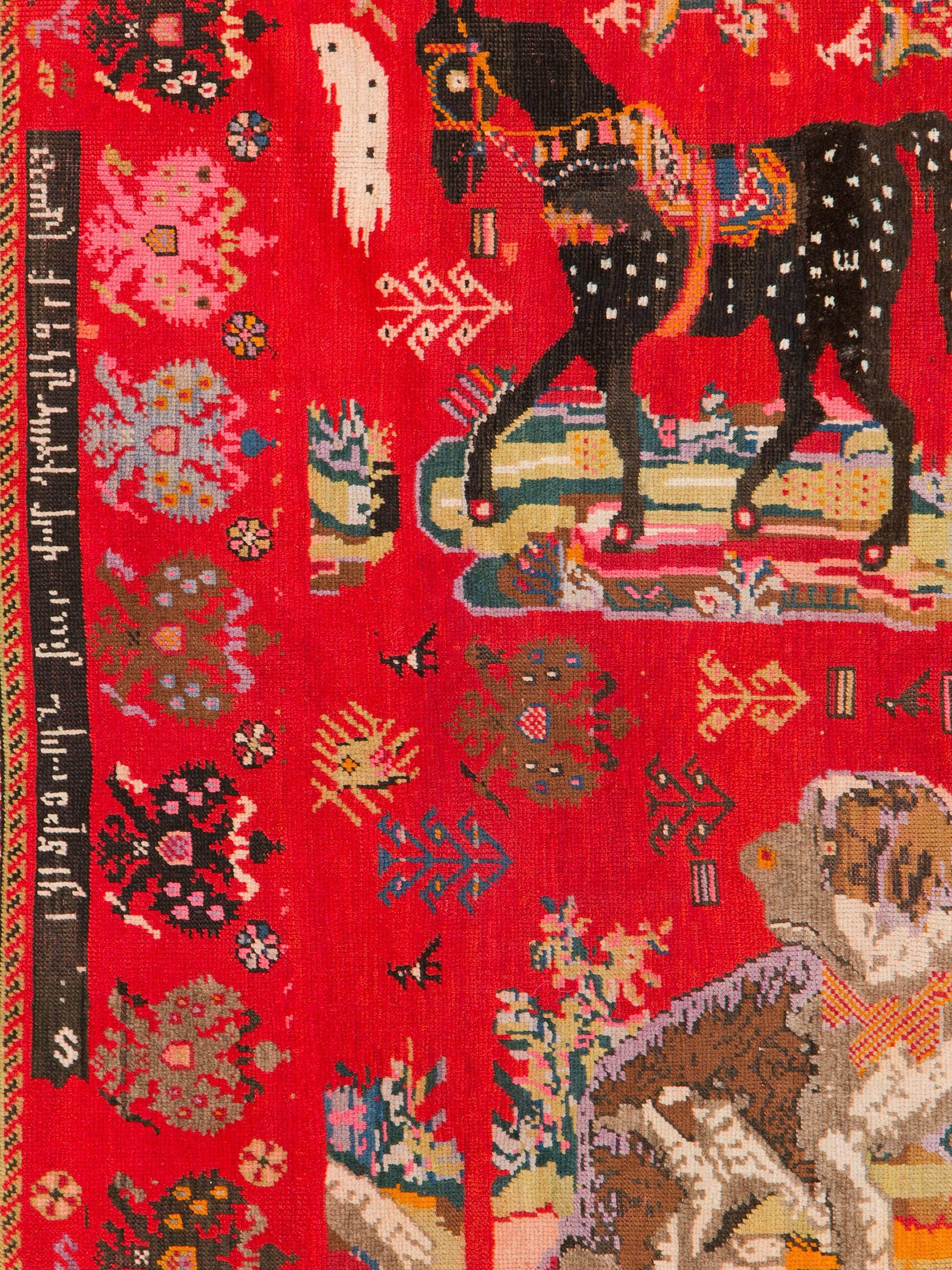 Ein alter kaukasischer Karabagh-Teppich mit Bildmotiv aus der Mitte des 20.