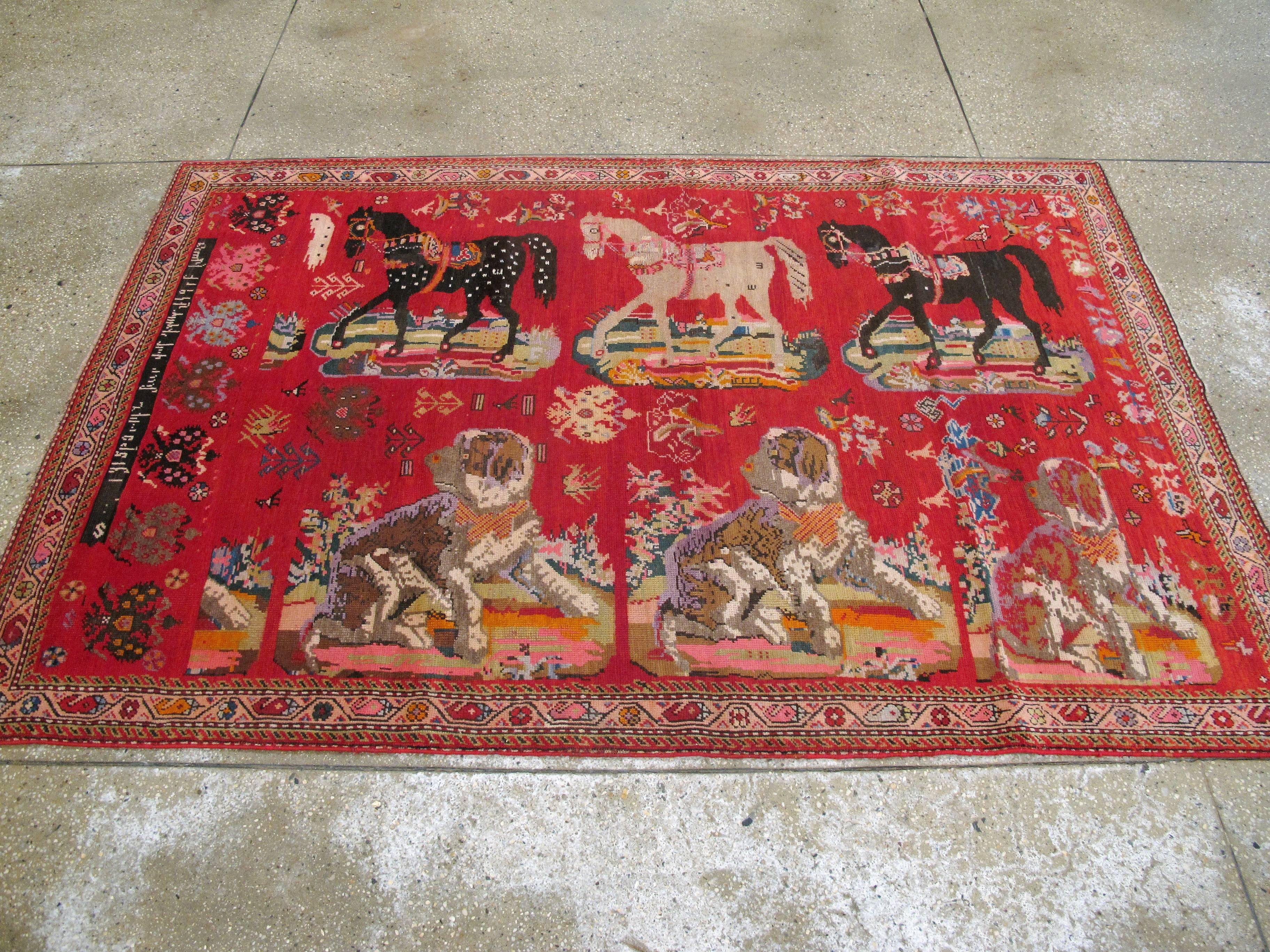 Kaukasischer Karabagh-Teppich im Vintage-Stil im Zustand „Gut“ im Angebot in New York, NY