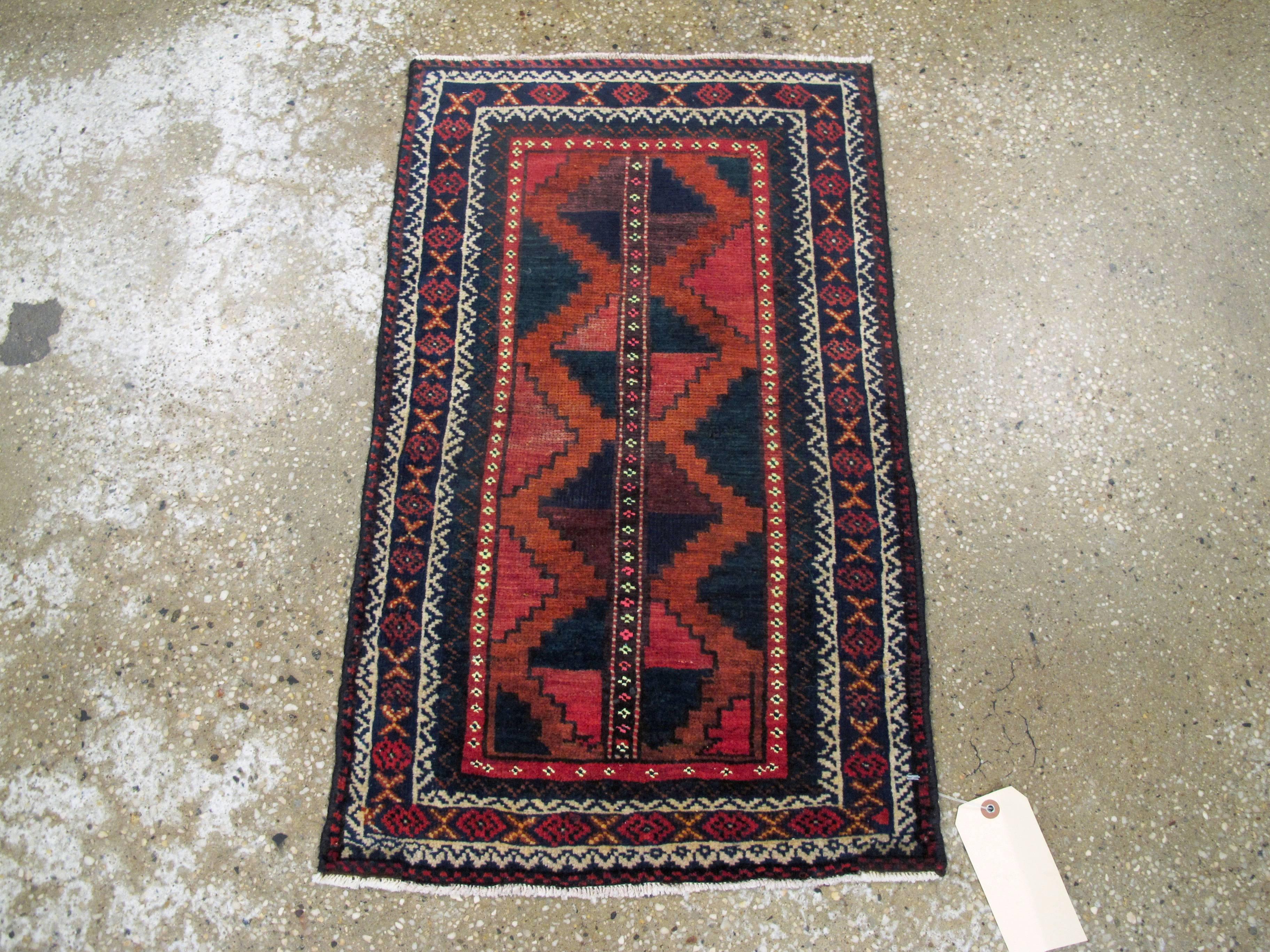 Hand-Knotted Vintage Persian Baluch Rug For Sale