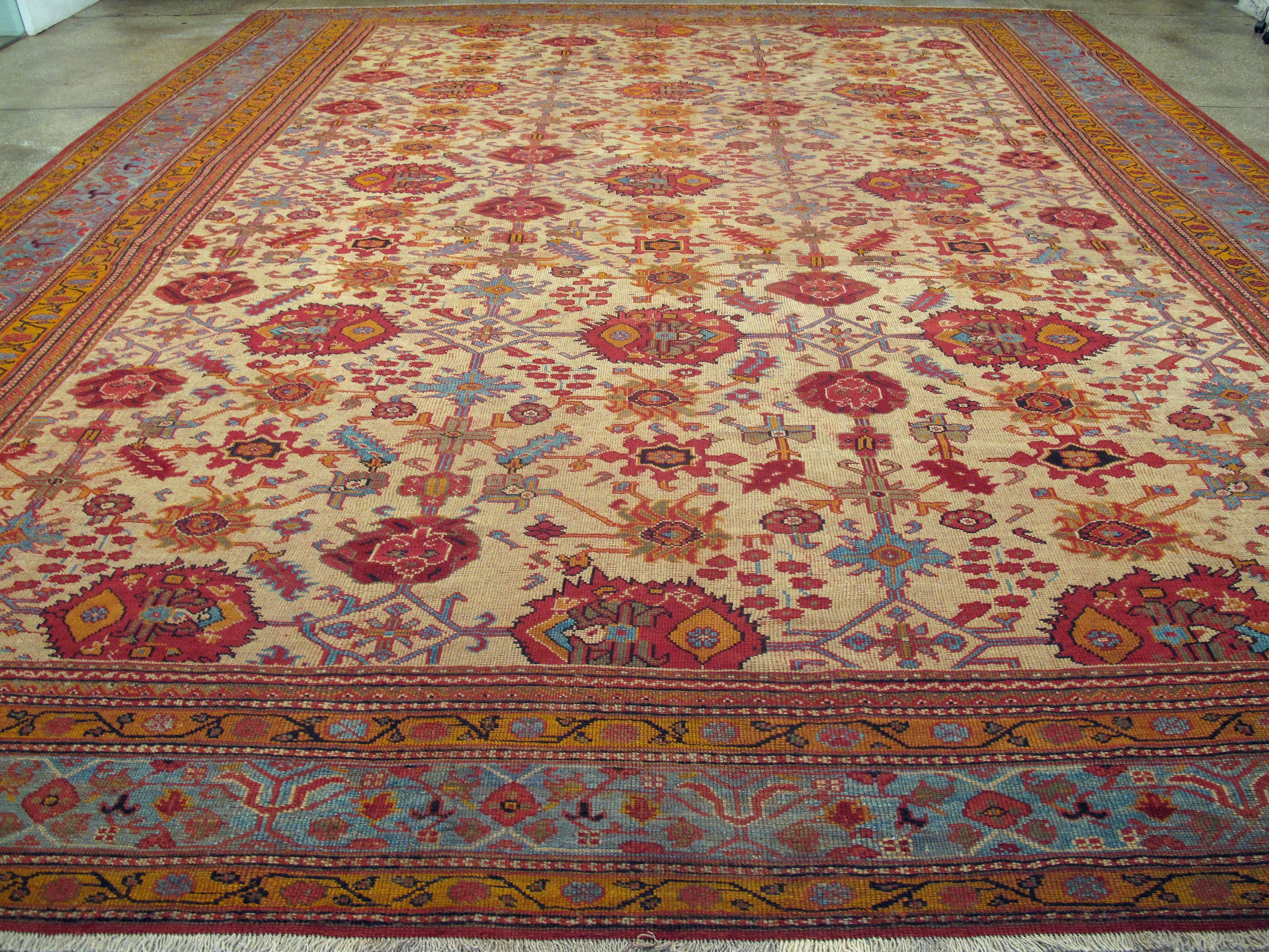 Wool Early 20th Century Handmade Turkish Oushak Large Square Carpet