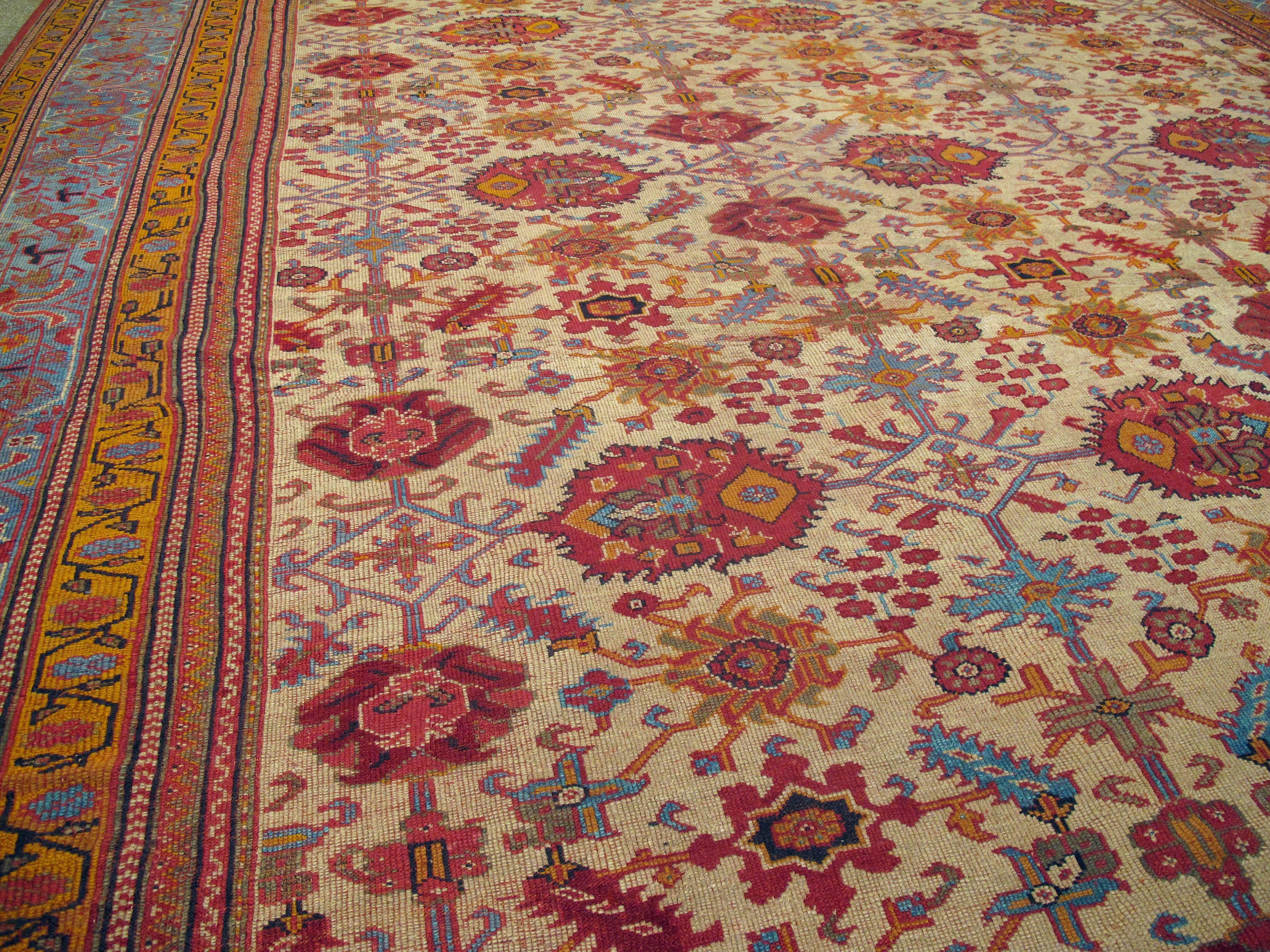 Early 20th Century Handmade Turkish Oushak Large Square Carpet 1