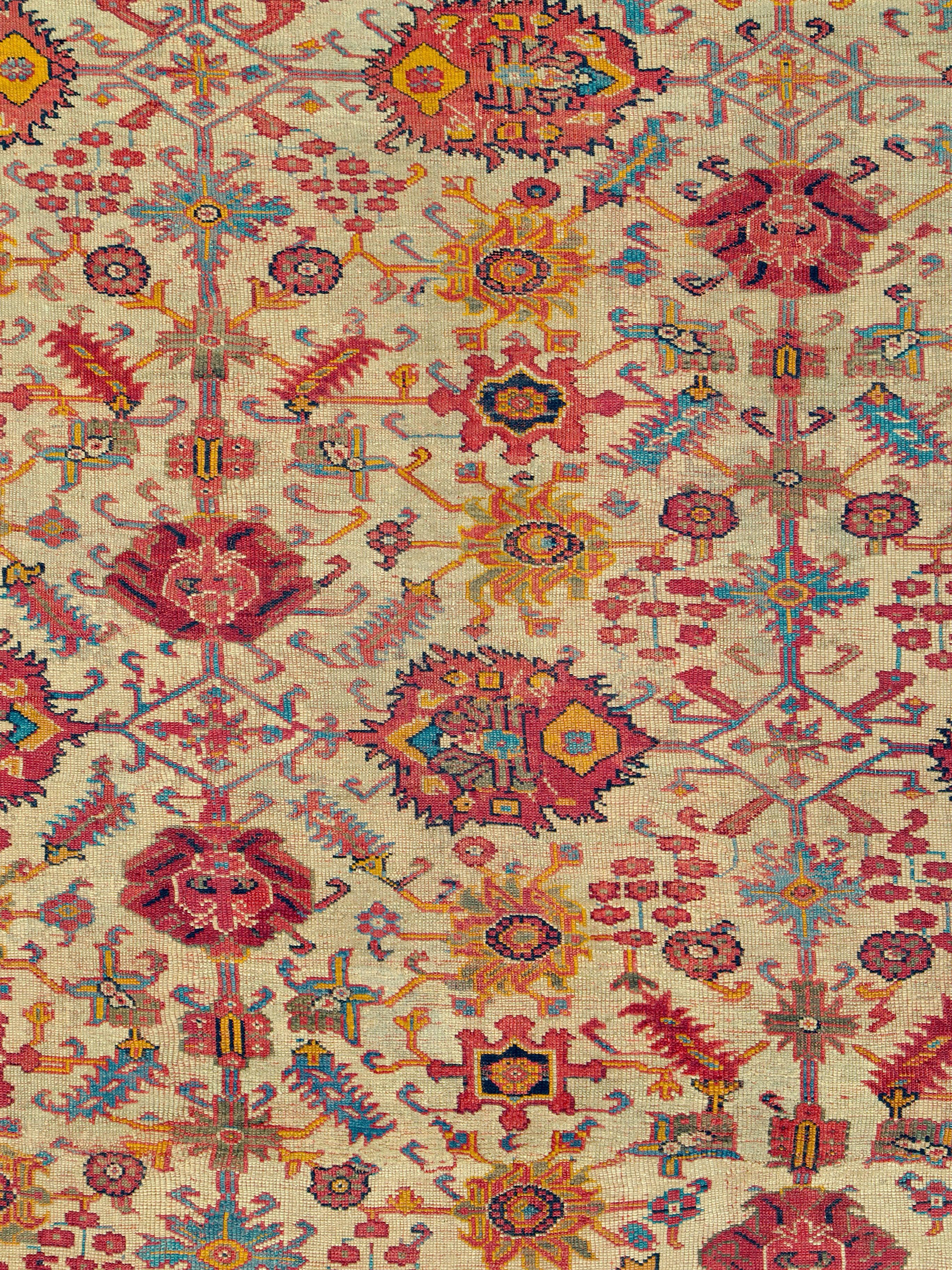 A large antique Turkish Oushak rug handmade during the early 20th century in square size format.

Measures: 15' 2