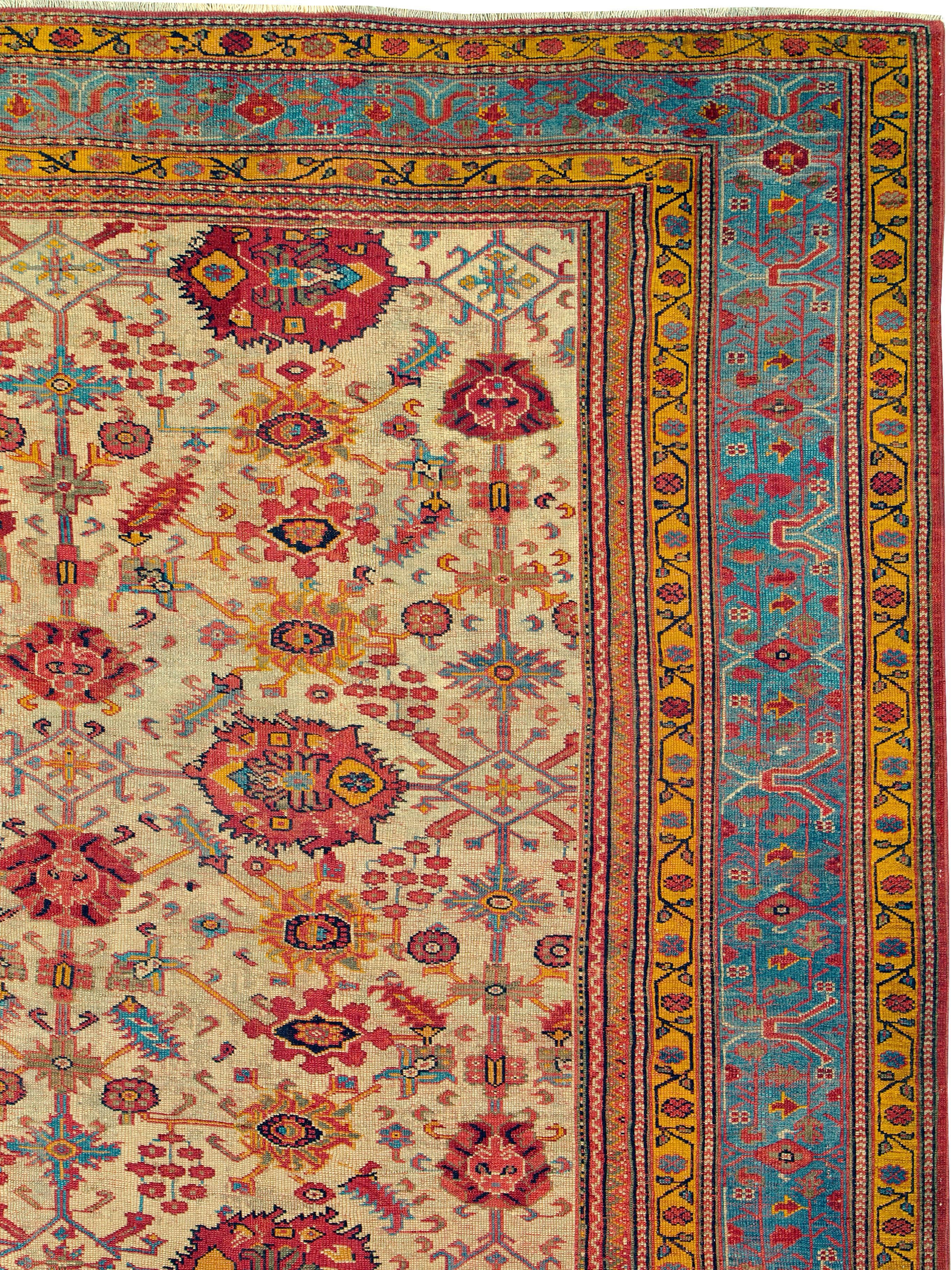 Hand-Knotted Early 20th Century Handmade Turkish Oushak Large Square Carpet