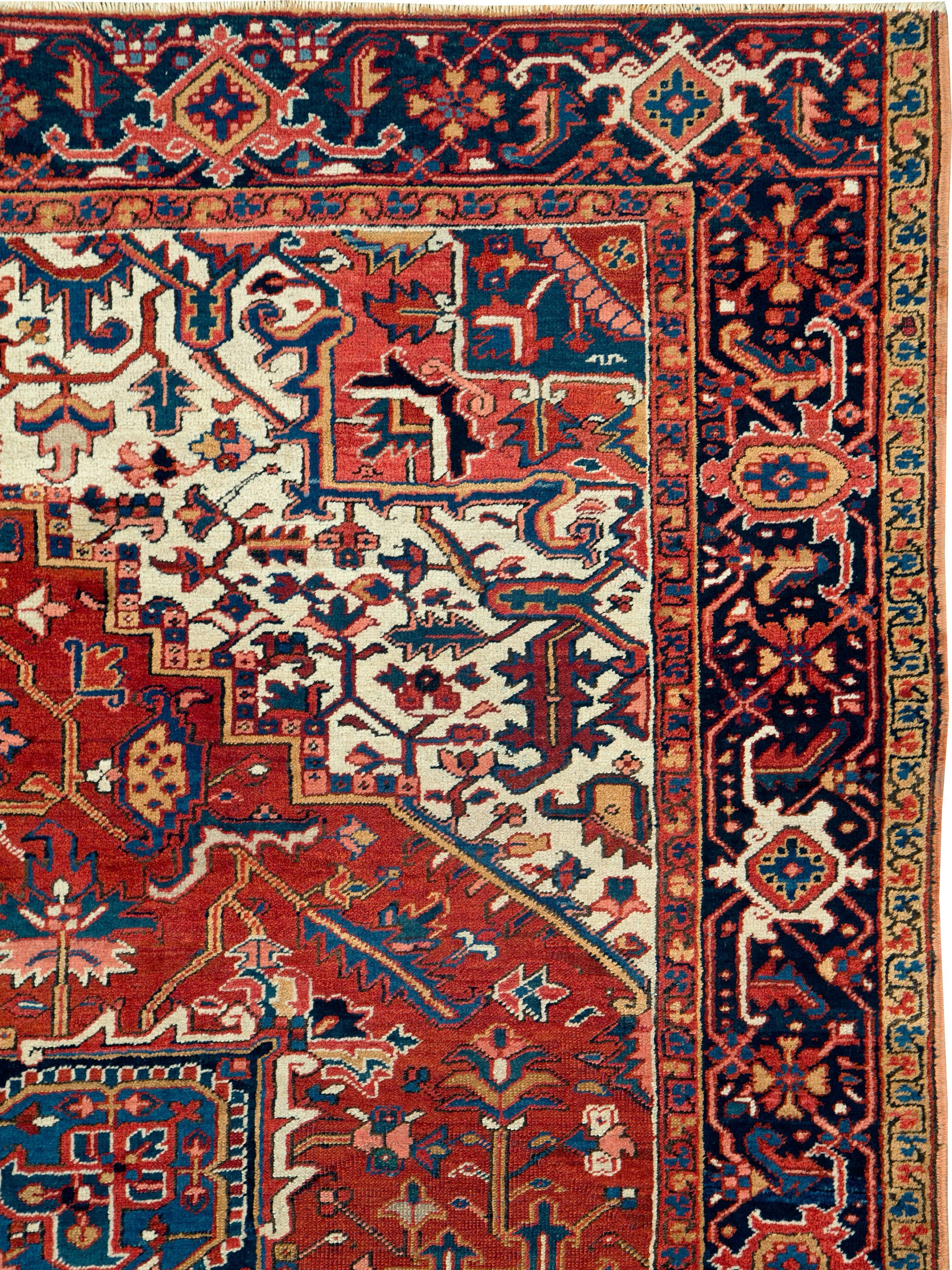 Hand-Knotted Vintage Persian Heriz Rug