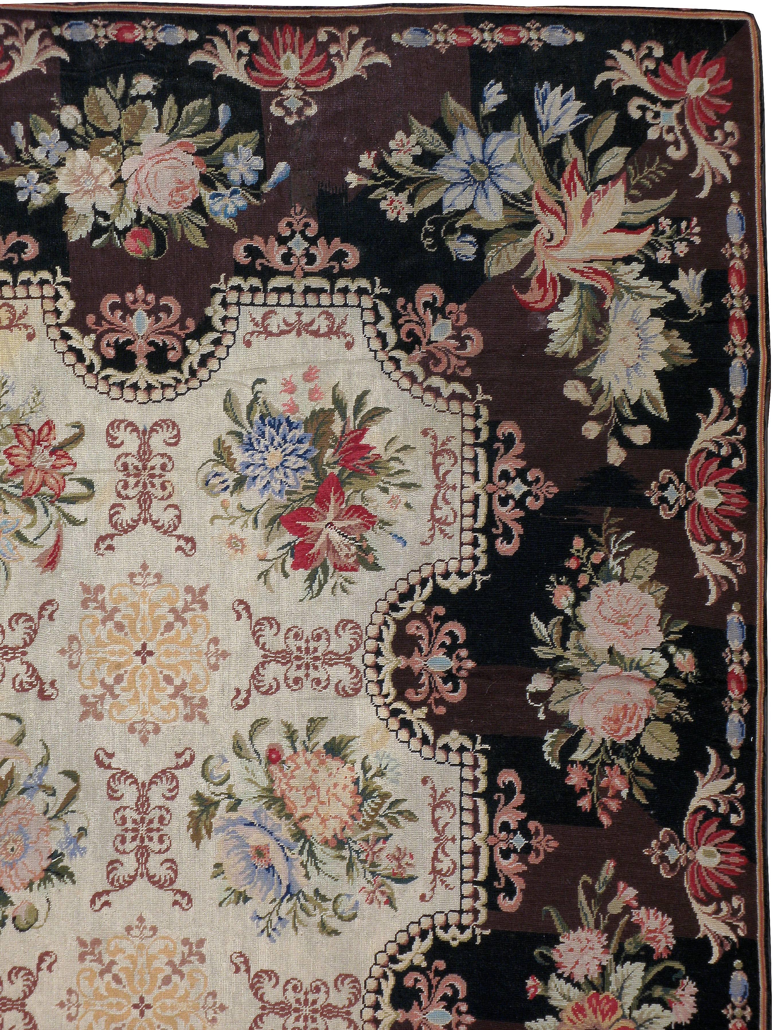 Antigua alfombra europea de punto de aguja de tejido plano Tejido a mano en venta