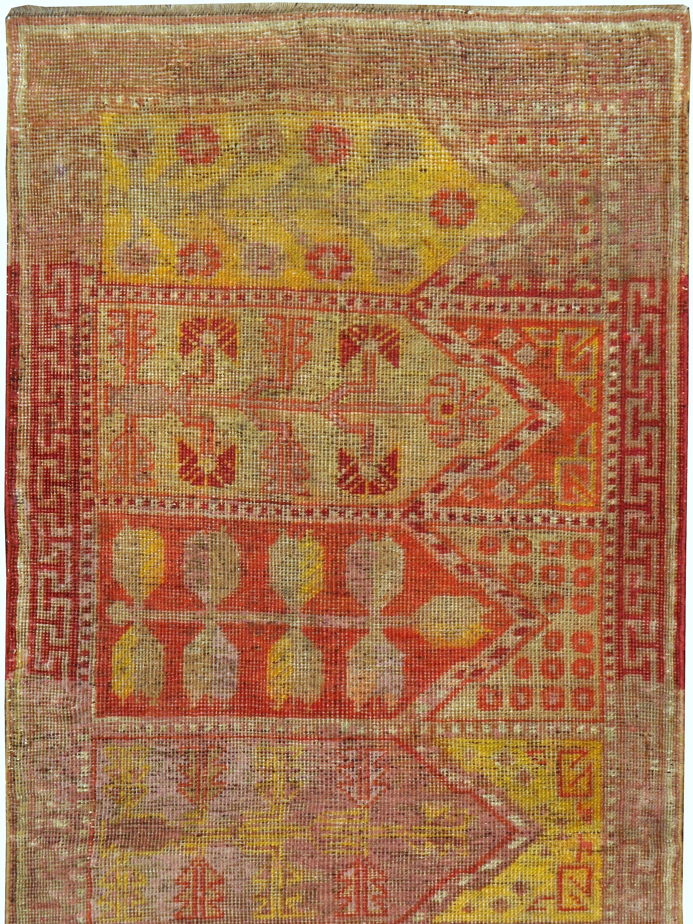 Hand-Woven Antique East Turkestan Khotan Runner For Sale