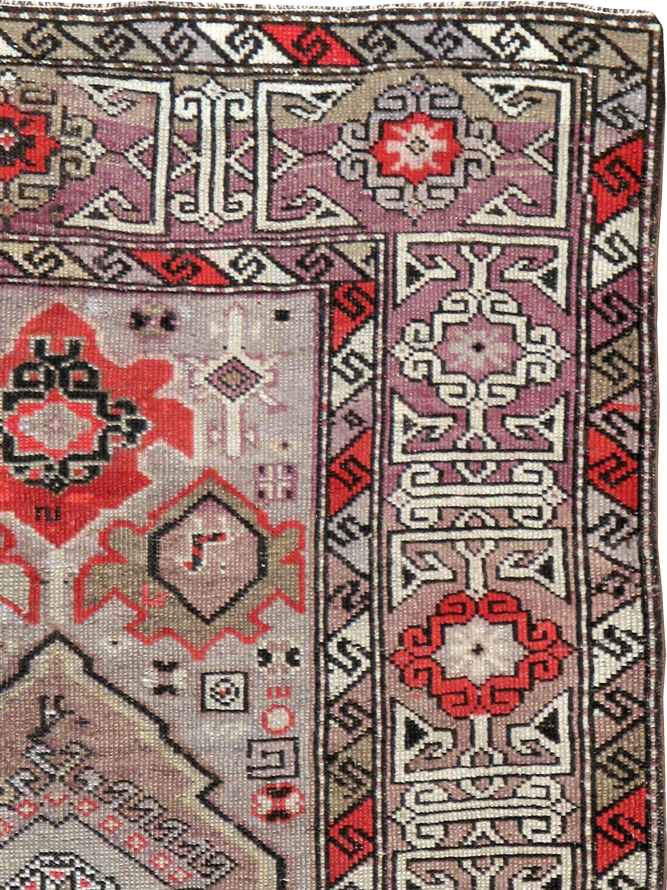 Hand-Woven Antique Caucasian Throw Rug For Sale