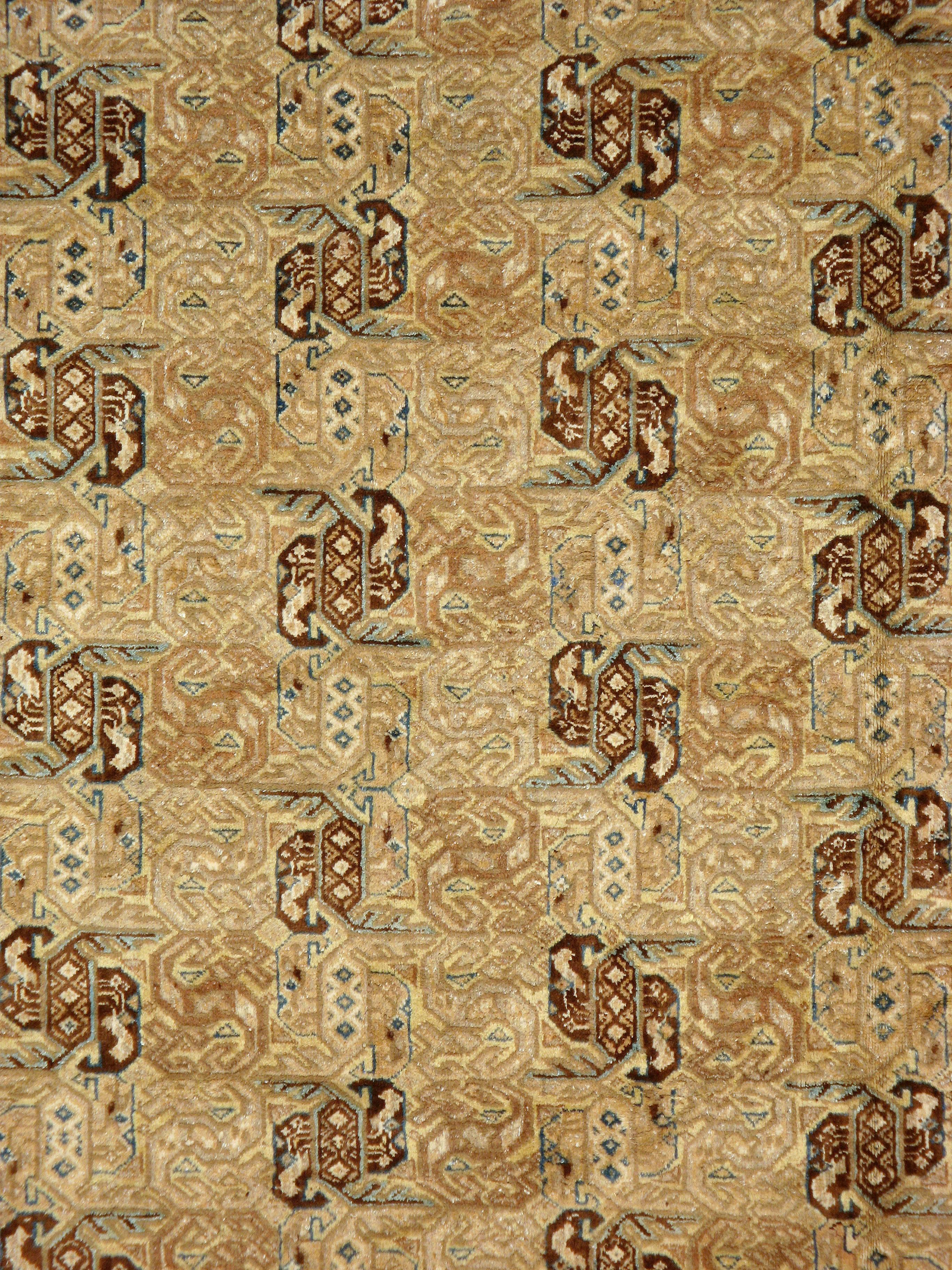 An antique East Turkestan Samarkand Khotan carpet from the first quarter of the 20th century.