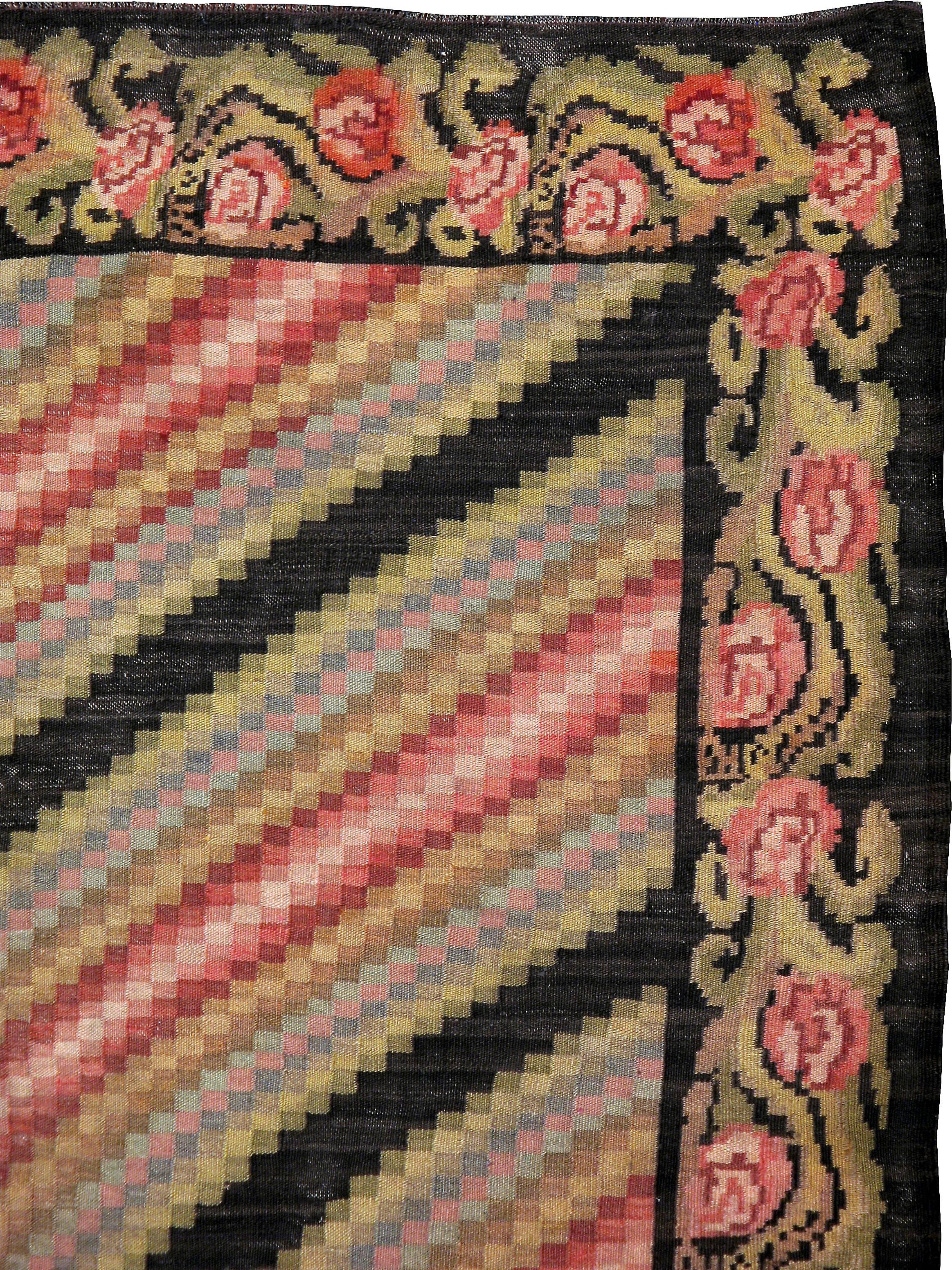 Hand-Woven Vintage Turkish Bessarabian Kilim Flat-Weave Rug