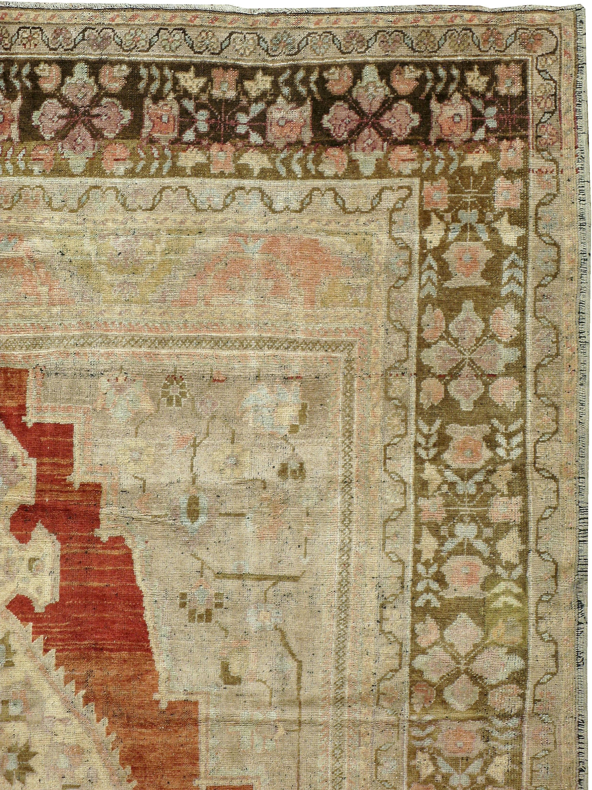 Hand-Woven Vintage Turkish Oushak Rug For Sale