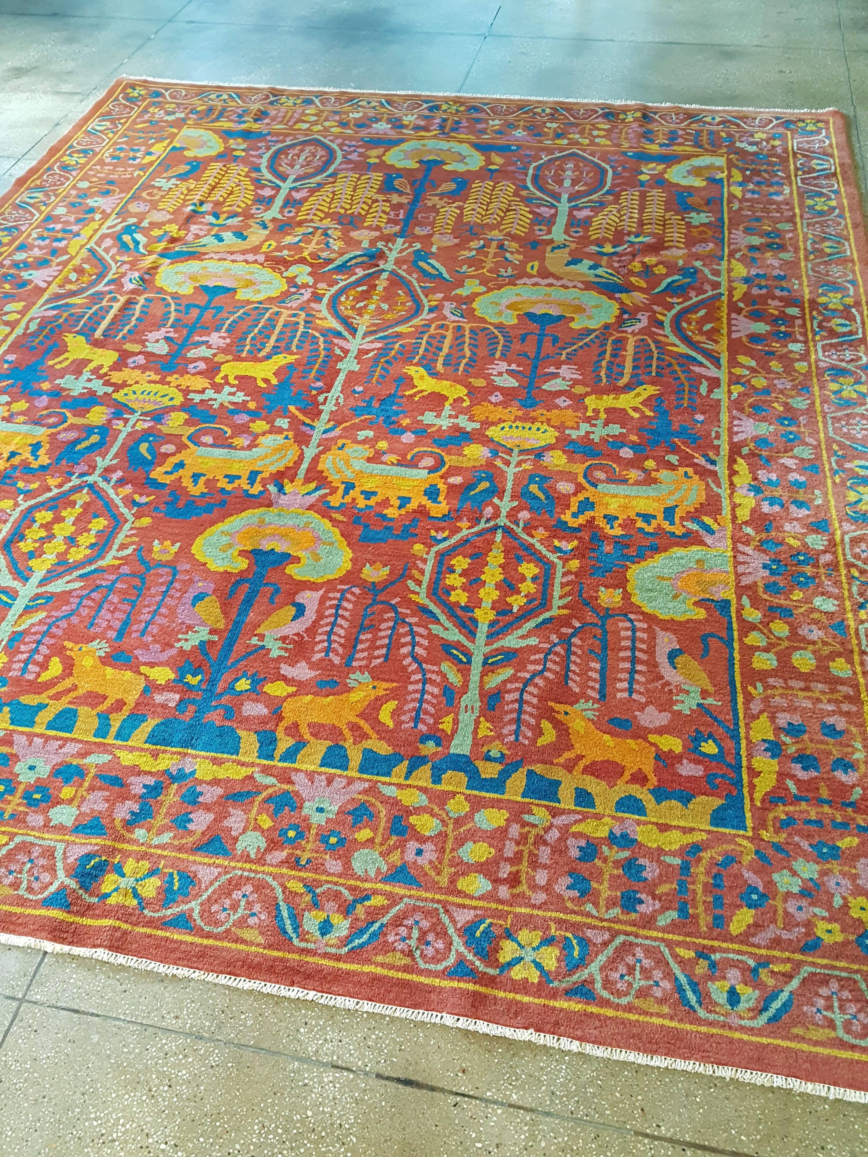 Hand-Woven Vintage Chinese Deco Rug