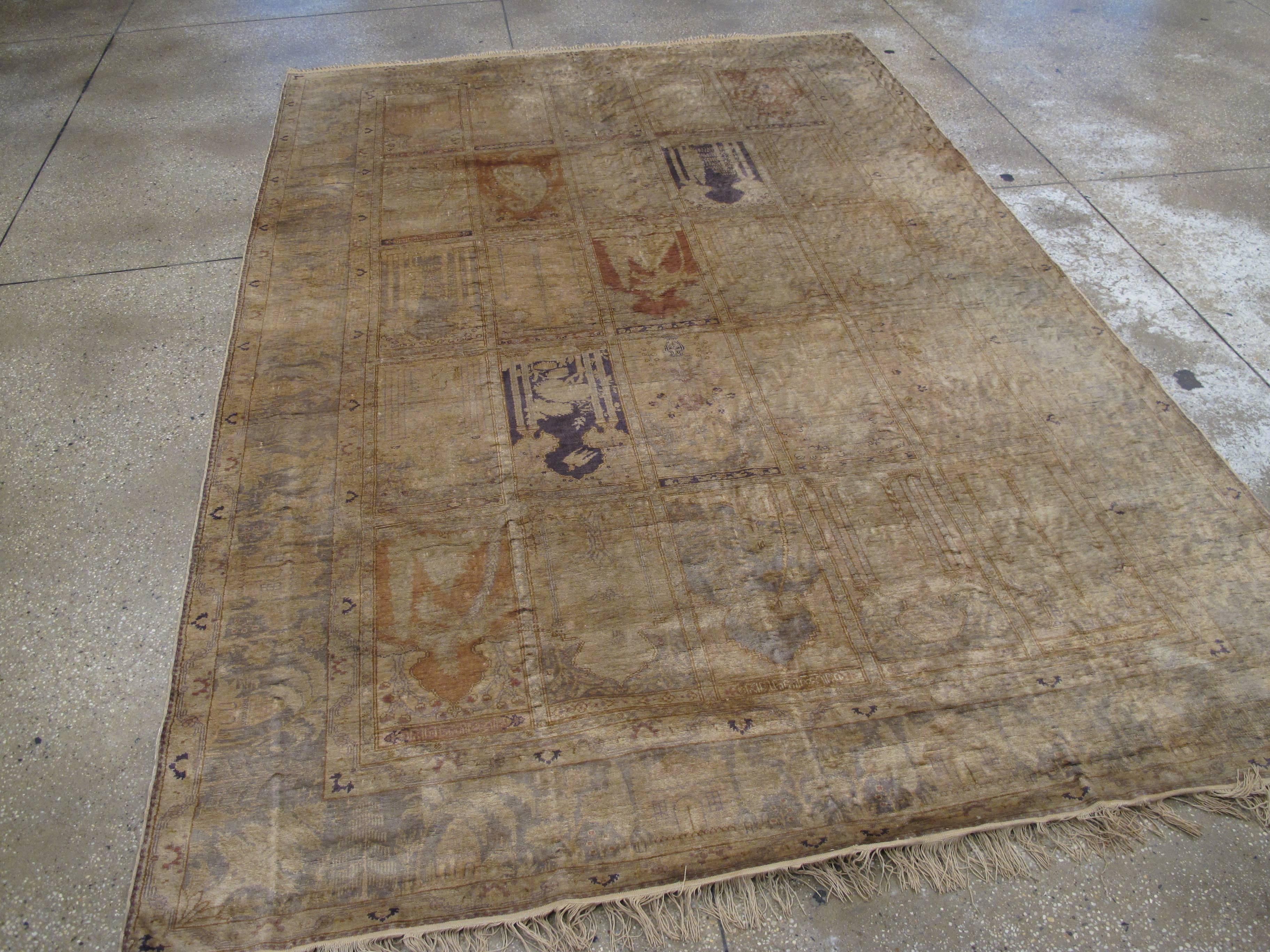 Antique Turkish Silk Kayseri Rug In Excellent Condition For Sale In New York, NY