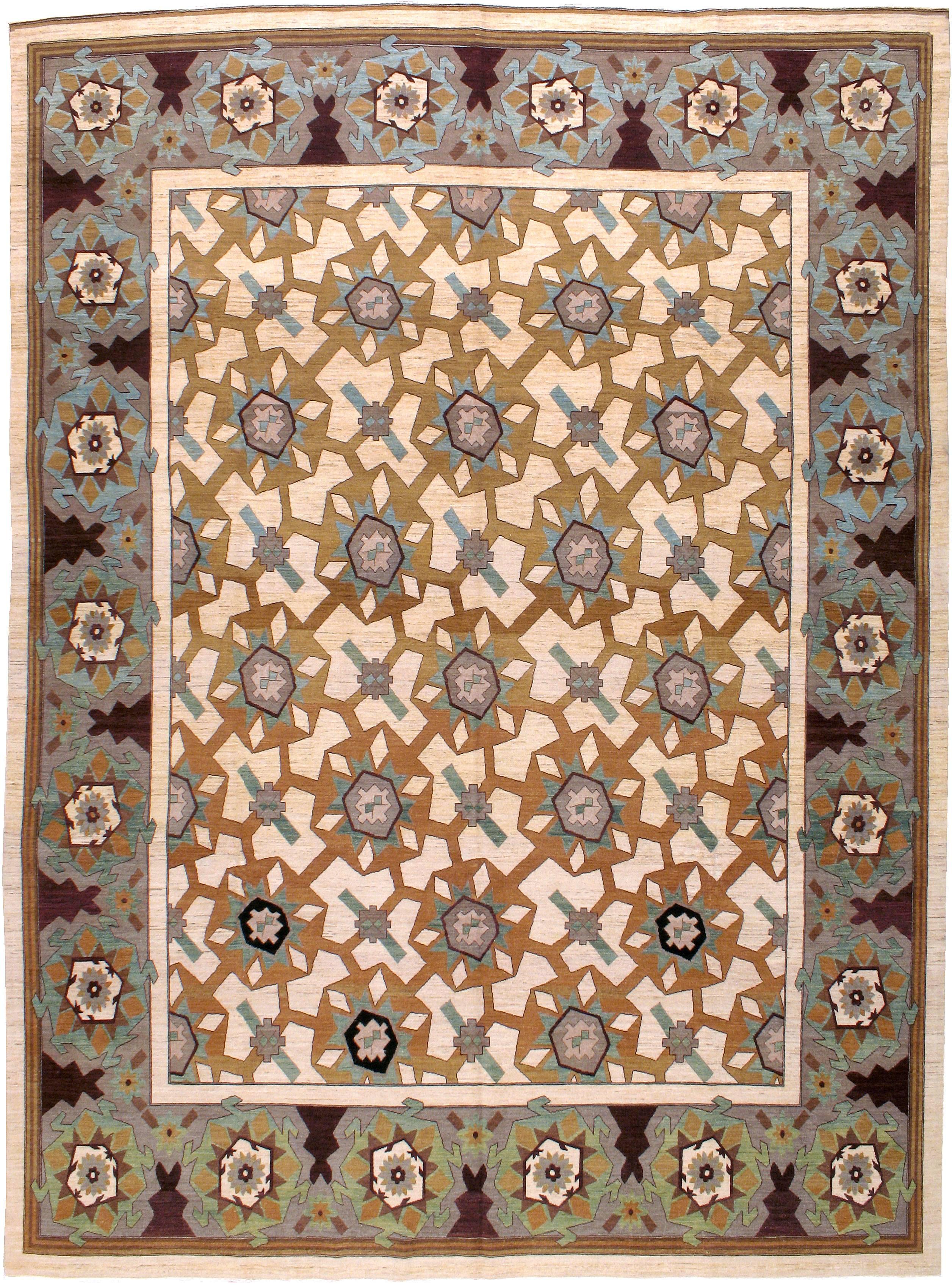 A Persian modernist carpet from the late fourth quarter of the 20th century woven with repurposed old wool to give it a vintage feel.