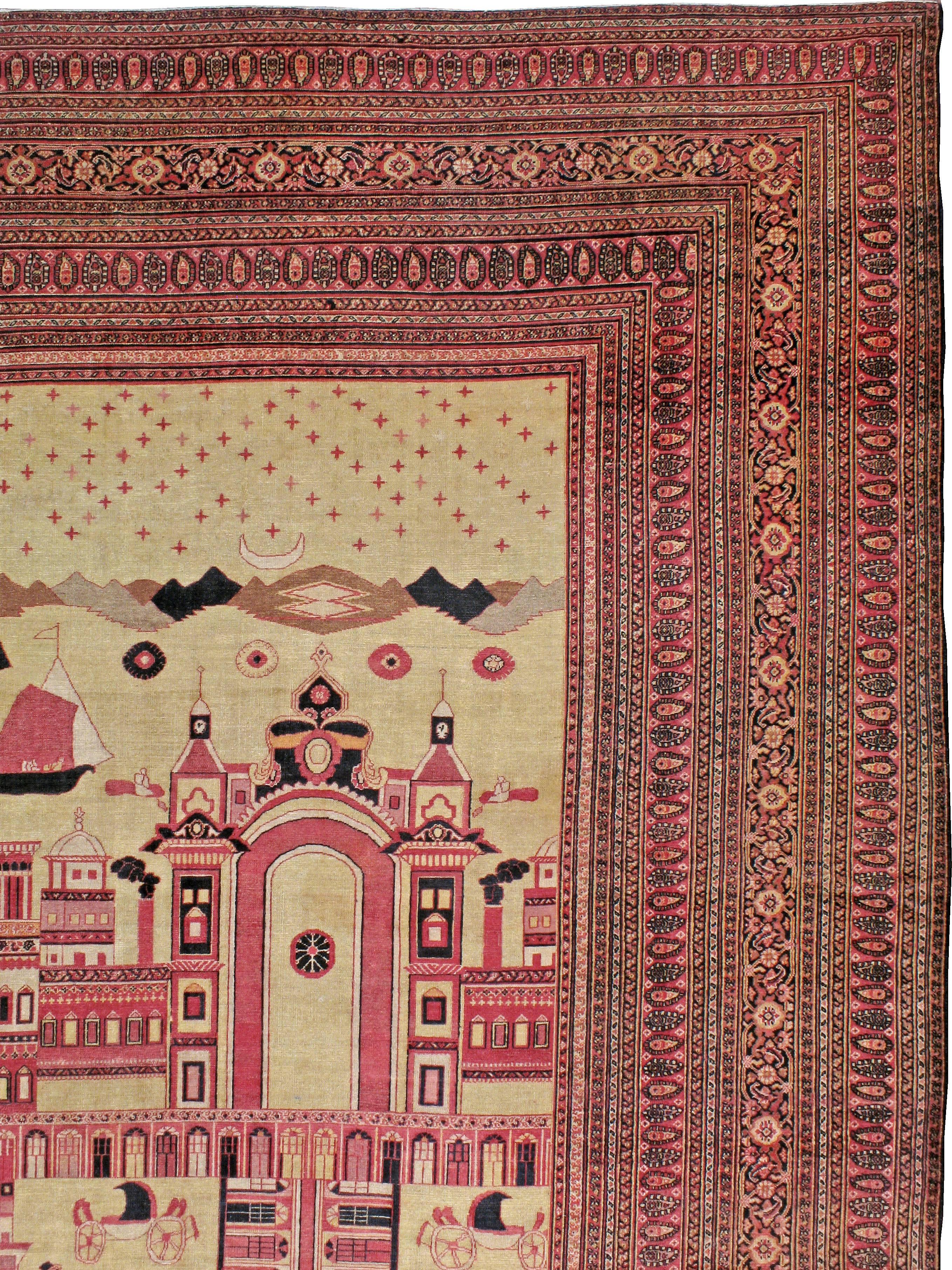 Wool Antique Persian Pictorial Khorassan Carpet