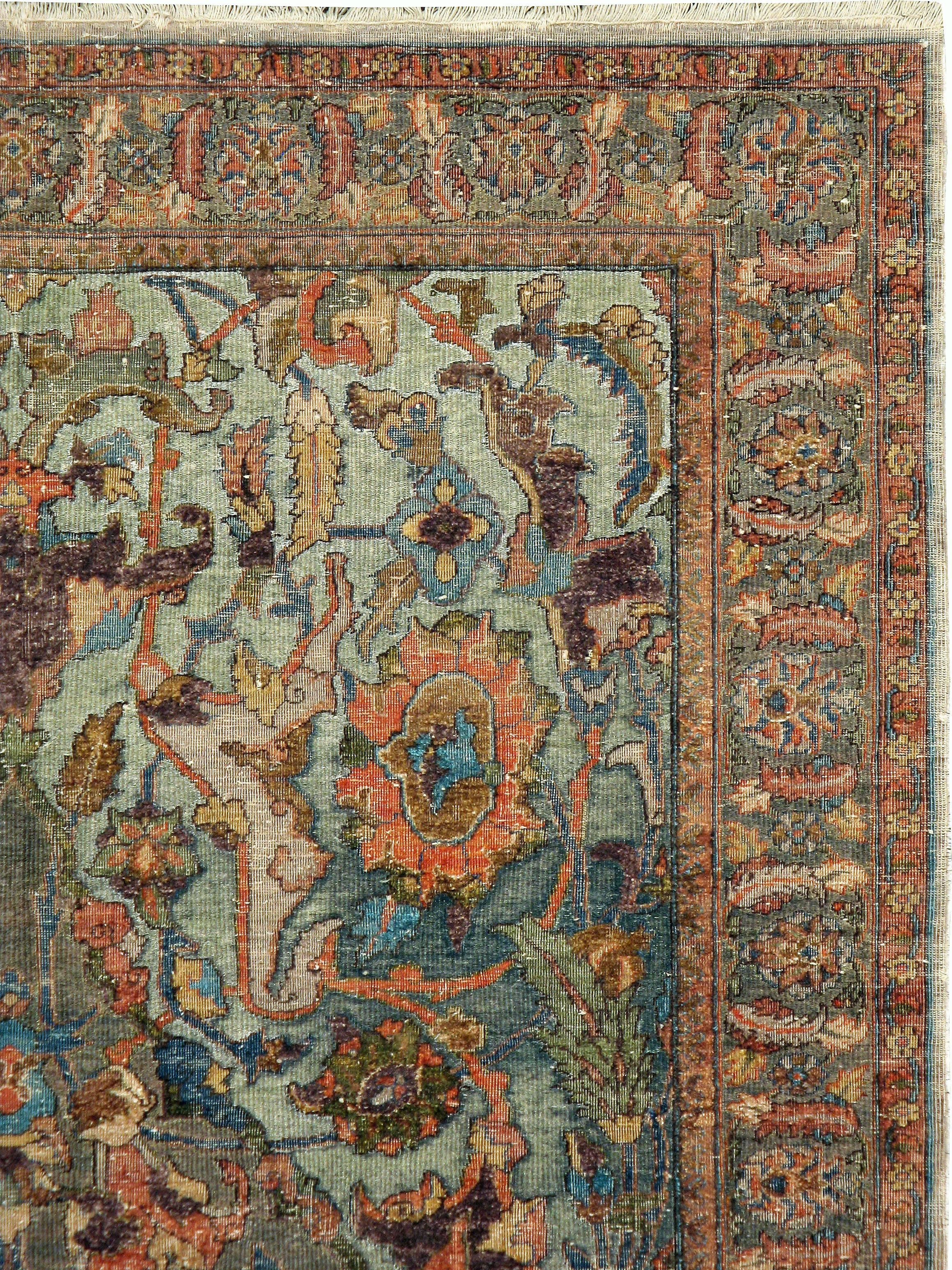 A vintage Turkish silk and metal-thread Herekeh Polonaise carpet from the second quarter of the 20th century.  Polonaise carpets are truly unique carpets that were made-to-order for noble families in Poland.  Because of this, Polonaise carpets were