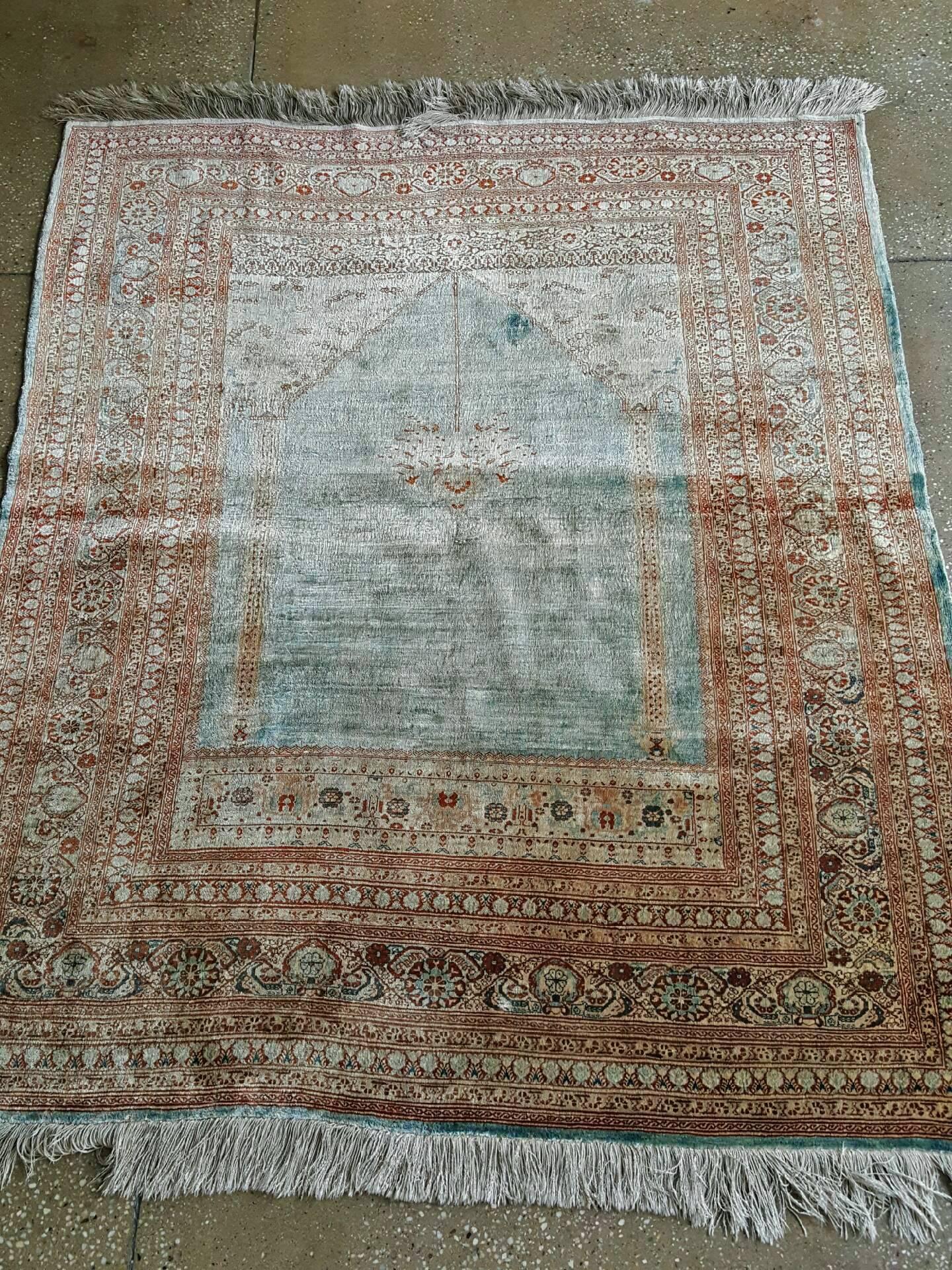 Antique Persian Silk Tabriz Rug For Sale 2