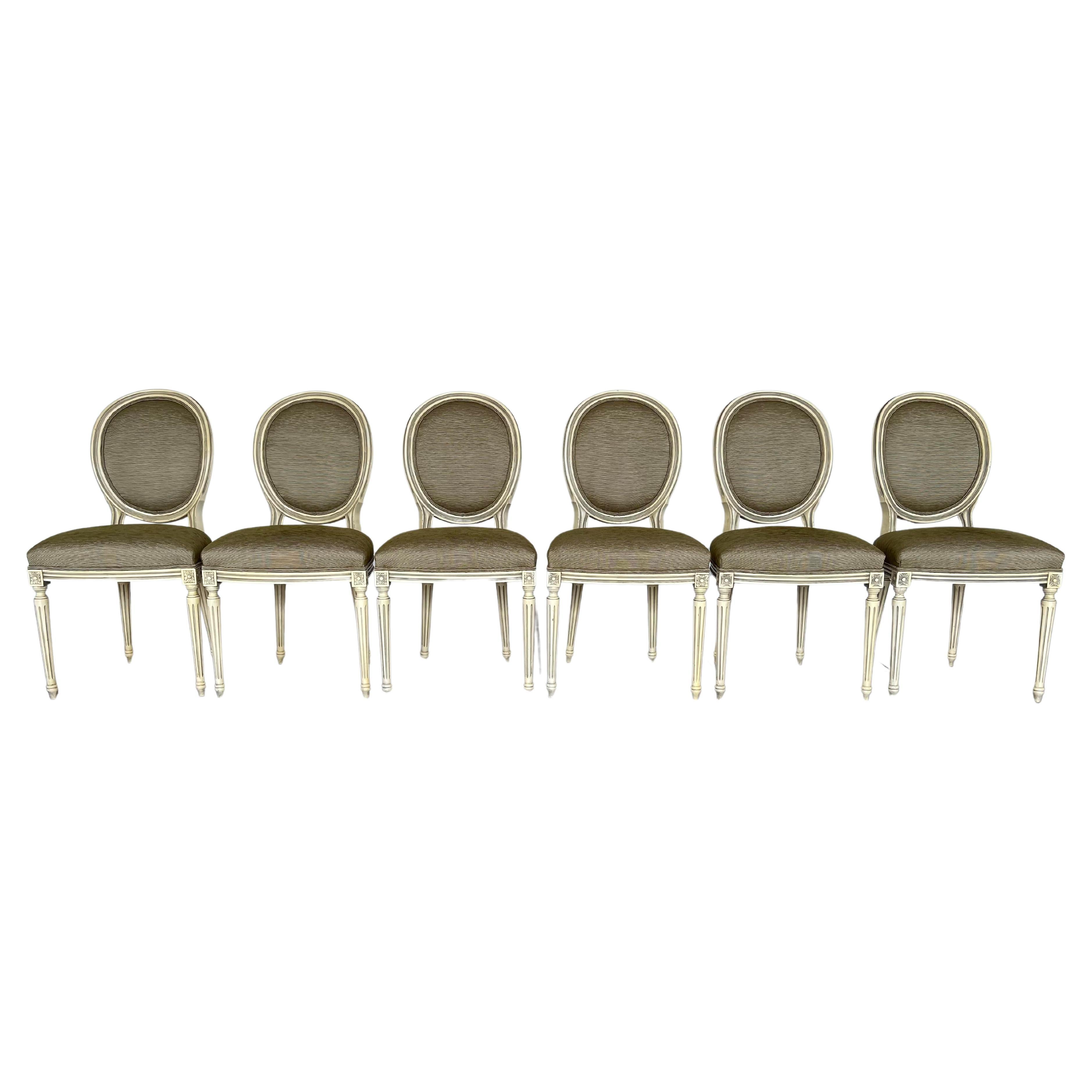 French Louis XVI Medallion Back Dining Chairs - Set of 6