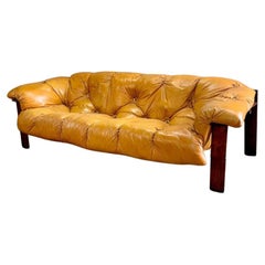 1970s Brazilian Wood and Leather MP131 Sofa by Percival Lafer