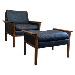 1960er Norwegischer Sessel aus Rosenholz und Leder und Ottomane von Vatne Møbler