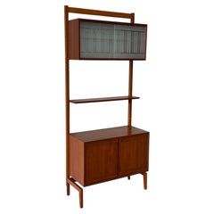 1960s Norwegian Teak Freestanding Wall Unit with Bar and Display Cabinet