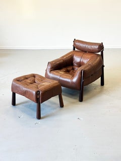 1970s Percival Lafer MP-81 Lounge Chair and Ottoman in Original Brown Leather