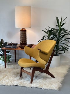 Model No 33 Easy Chair des années 1950 par Carl Edward Matthes en teck et tissu rayé